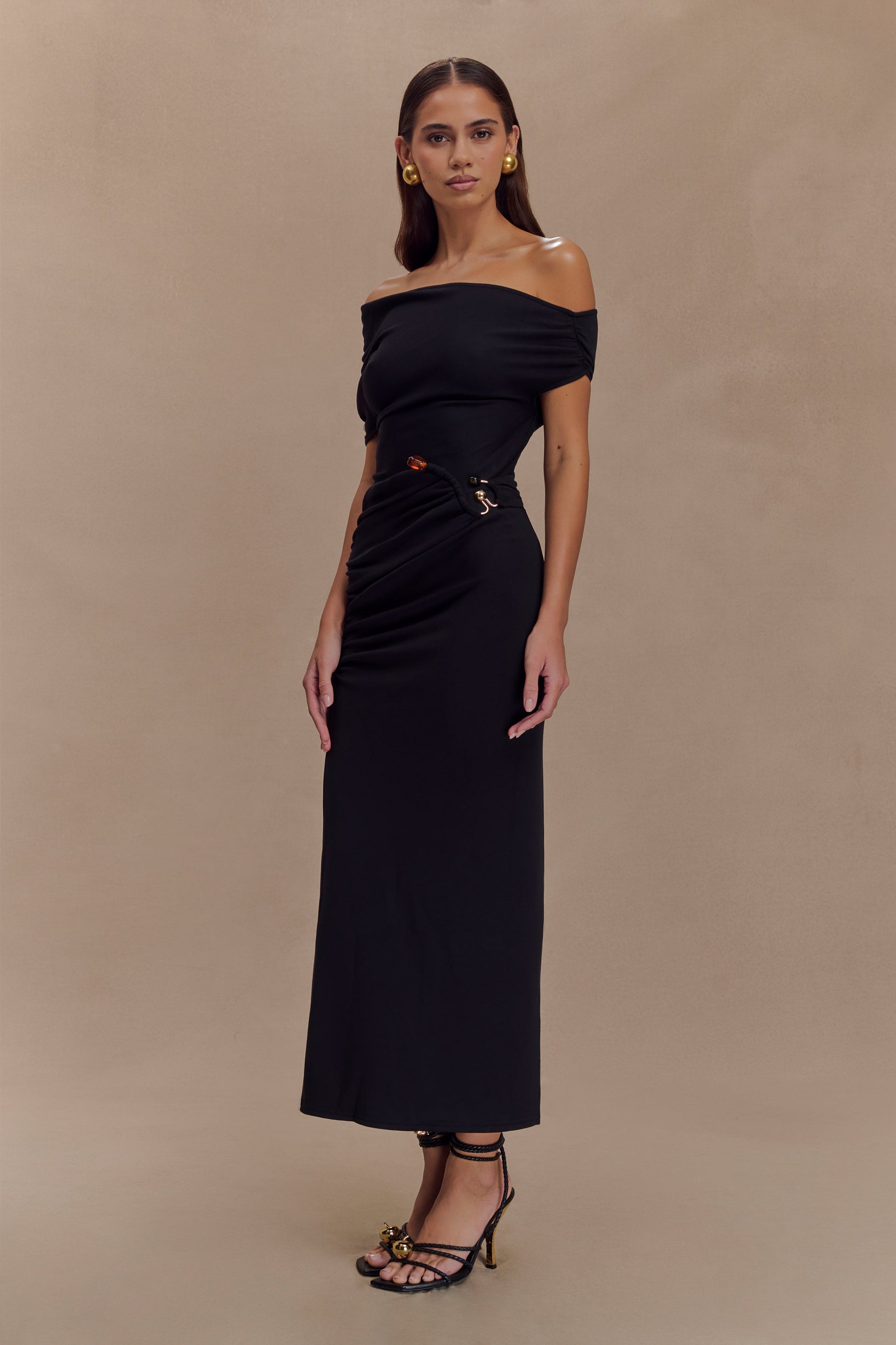 Kendra Scuba Jersey Midi Dress With Hardware / Black | MESHKI