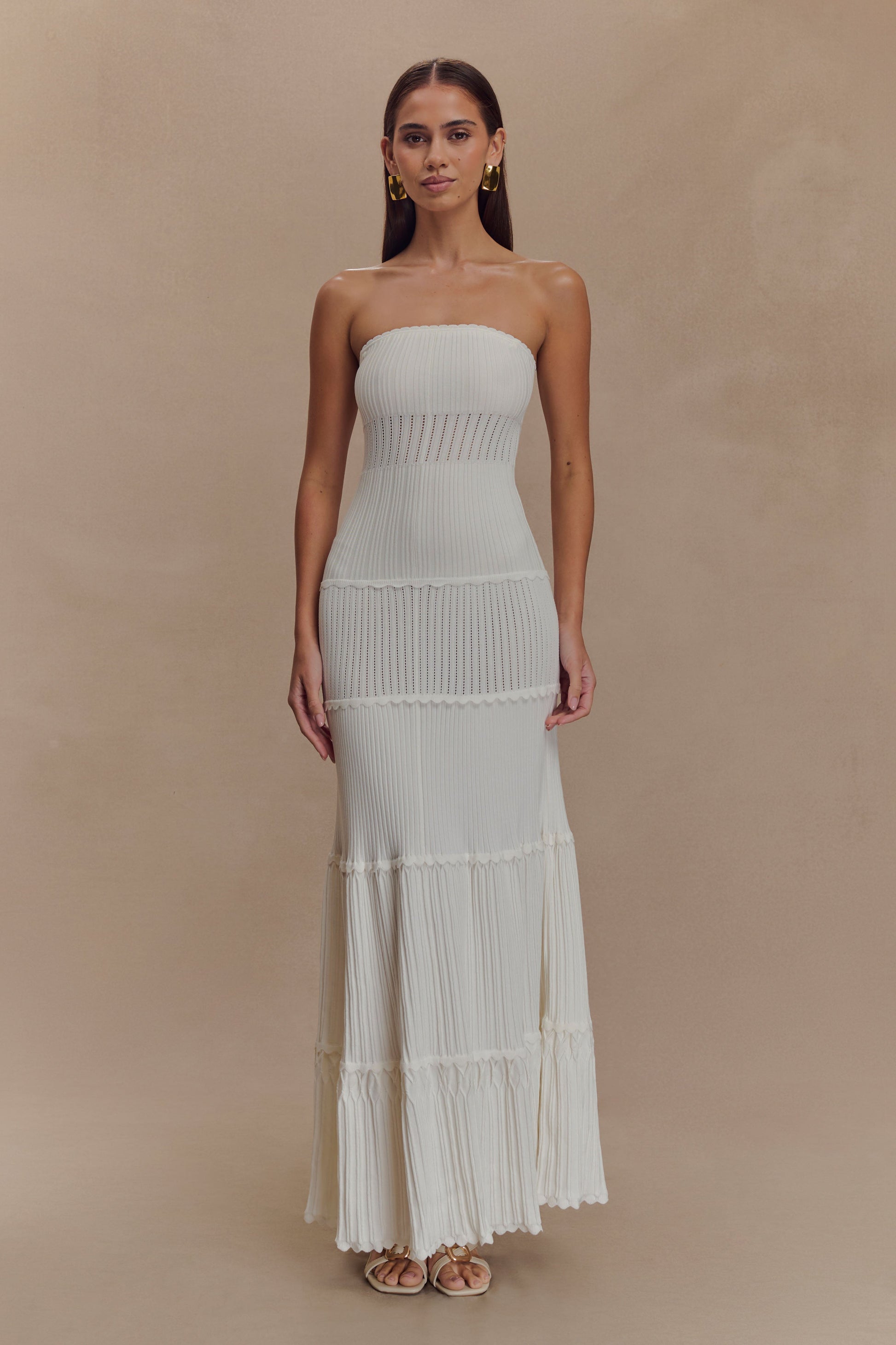 Finley Pointelle Knit Maxi Dress / Ivory | MESHKI | XXS Finley Pointelle Knit Maxi Dress / Ivory | MESHKI | XXS
