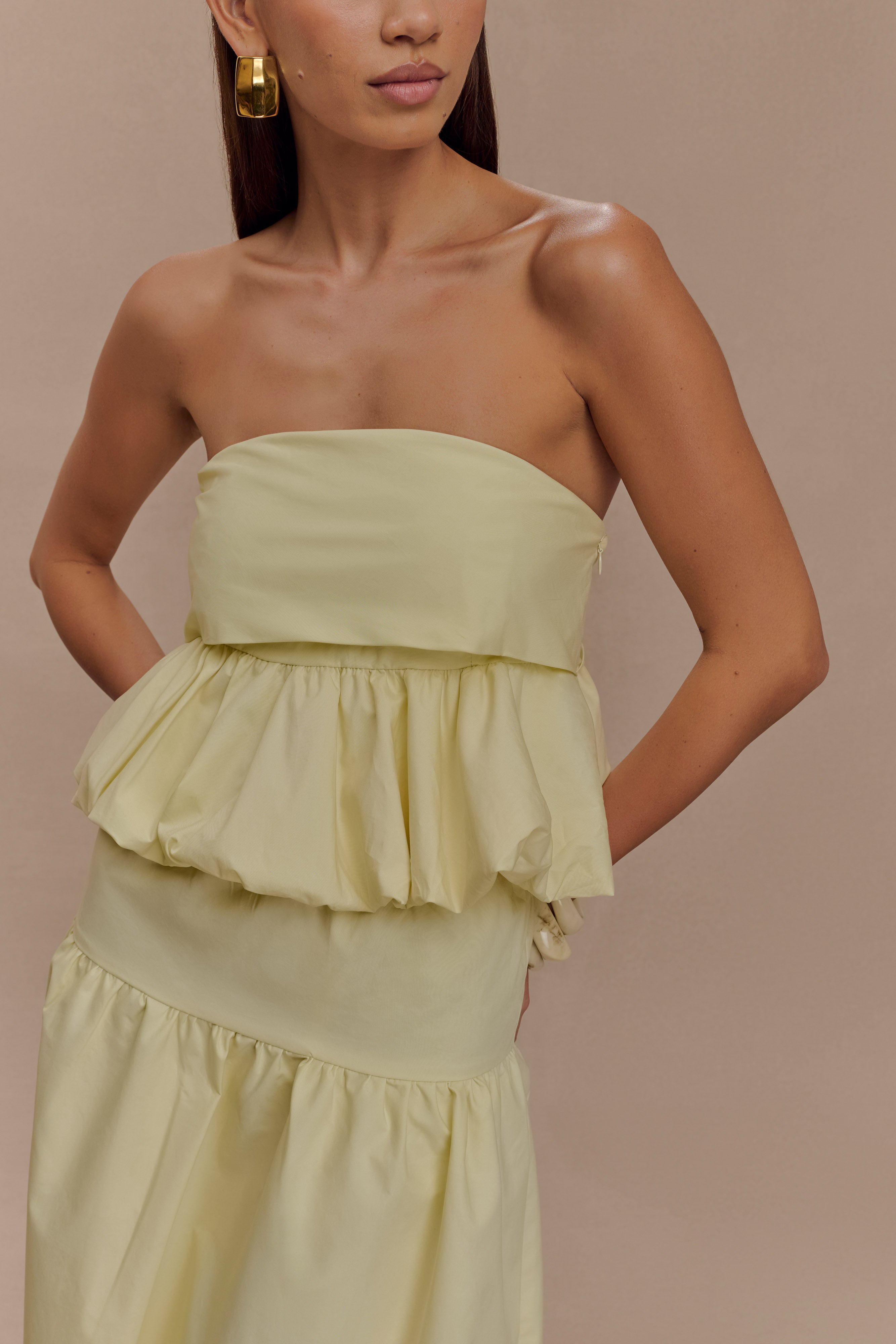 Amirah Strapless Bubble Crop Top - Lemon | MESHKI US
