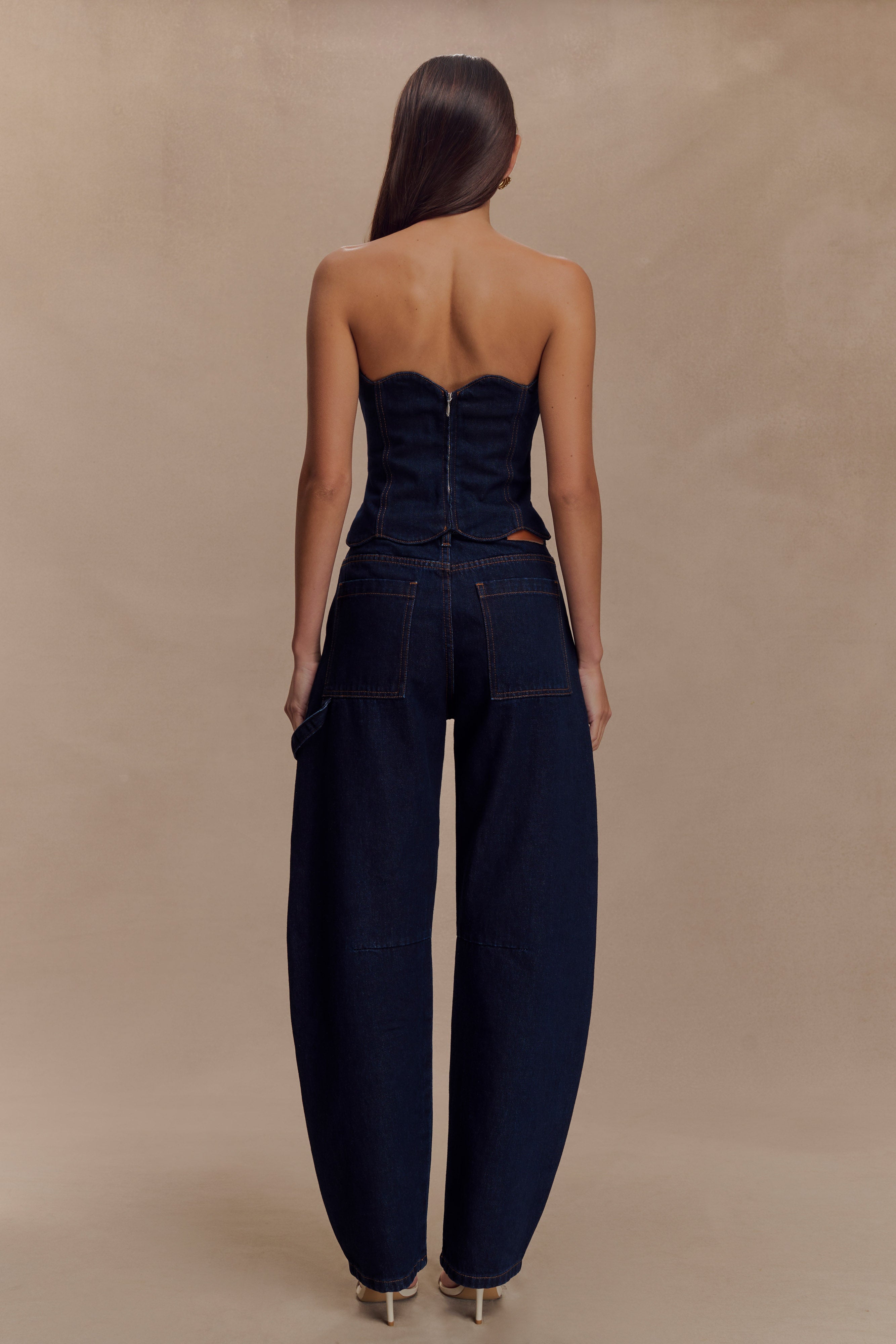 Oakley Strapless Scallop Denim Top - Indigo Blue | MESHKI US