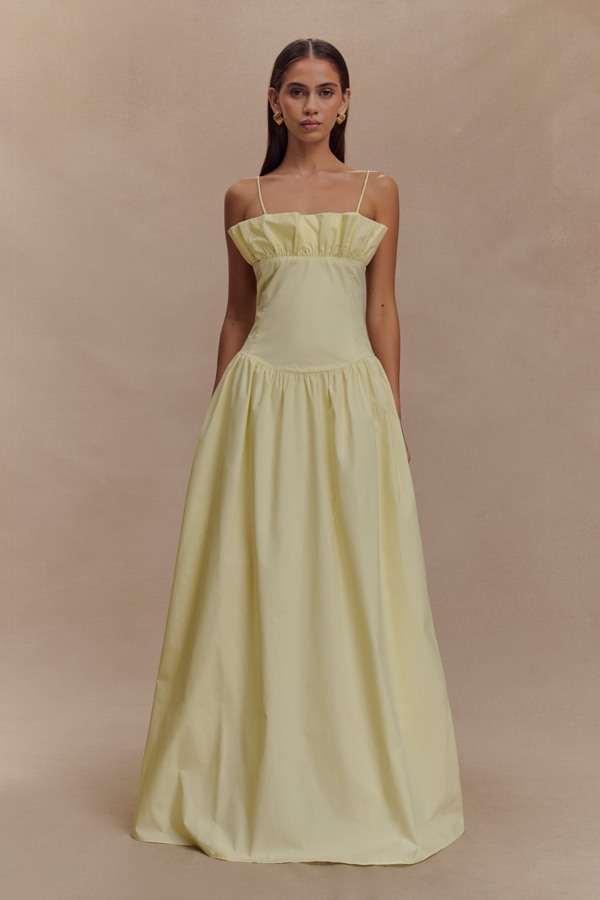 dress frills Janis Cotton Frill Maxi Dress / Lemon | MESHKI