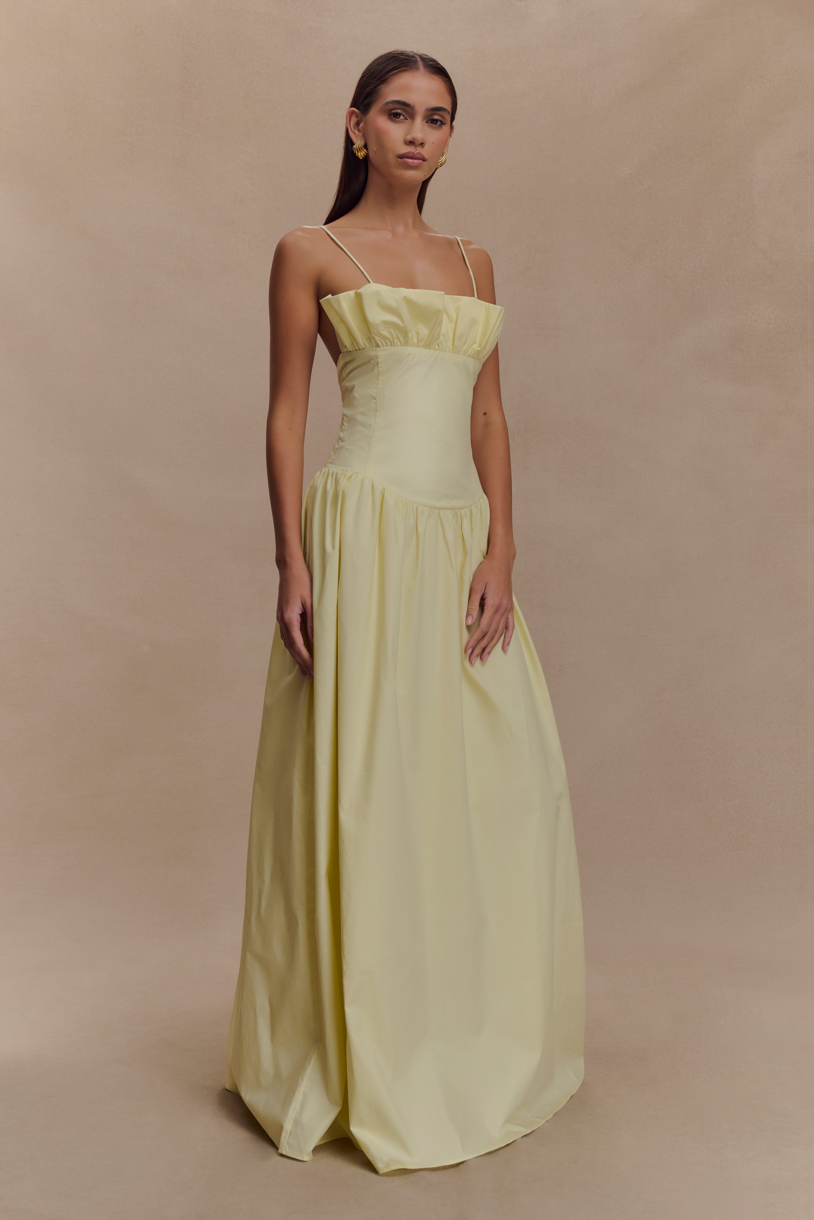 Janis Cotton Frill Maxi Dress / Lemon | MESHKI | XS Janis Cotton Frill Maxi Dress / Lemon | MESHKI | XS