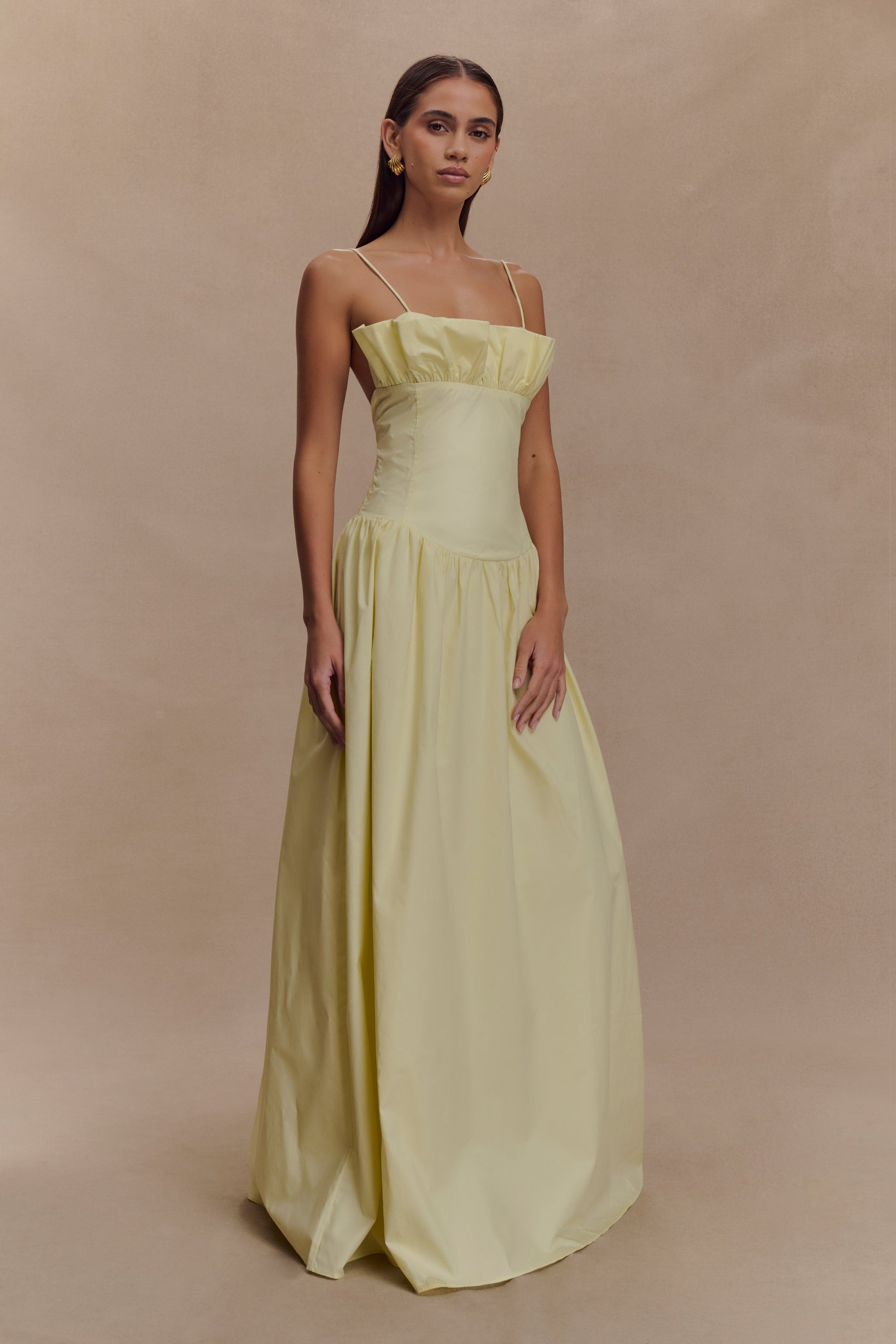 Janis Cotton Frill Maxi Dress / Lemon | MESHKI