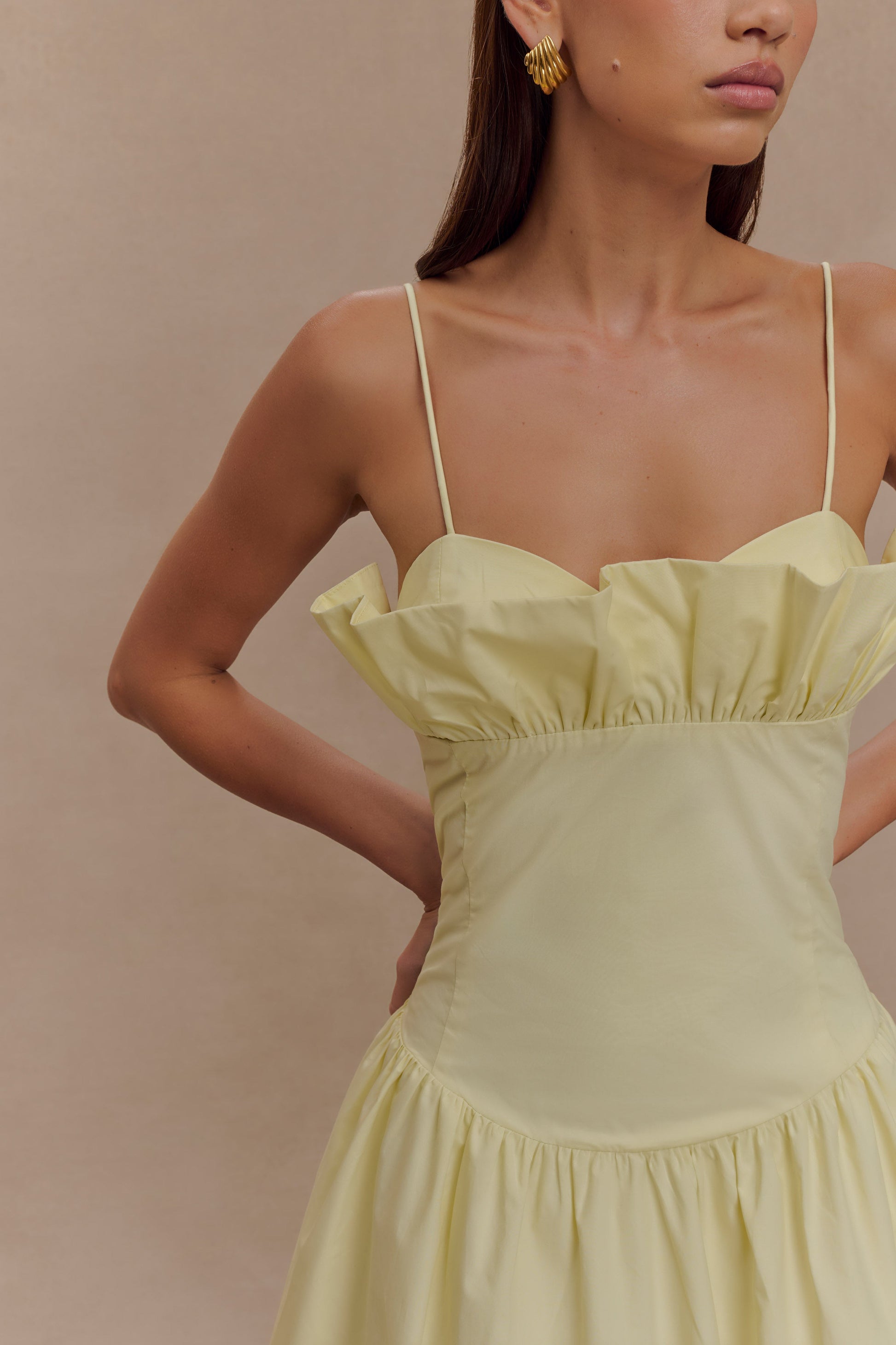 Janis Cotton Frill Maxi Dress / Lemon | MESHKI