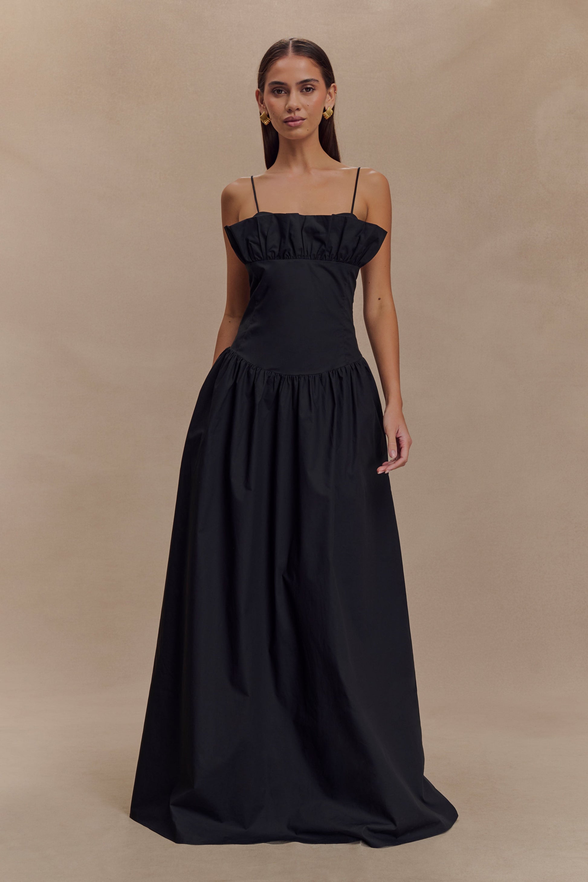 Janis Cotton Frill Maxi Dress / Black | MESHKI