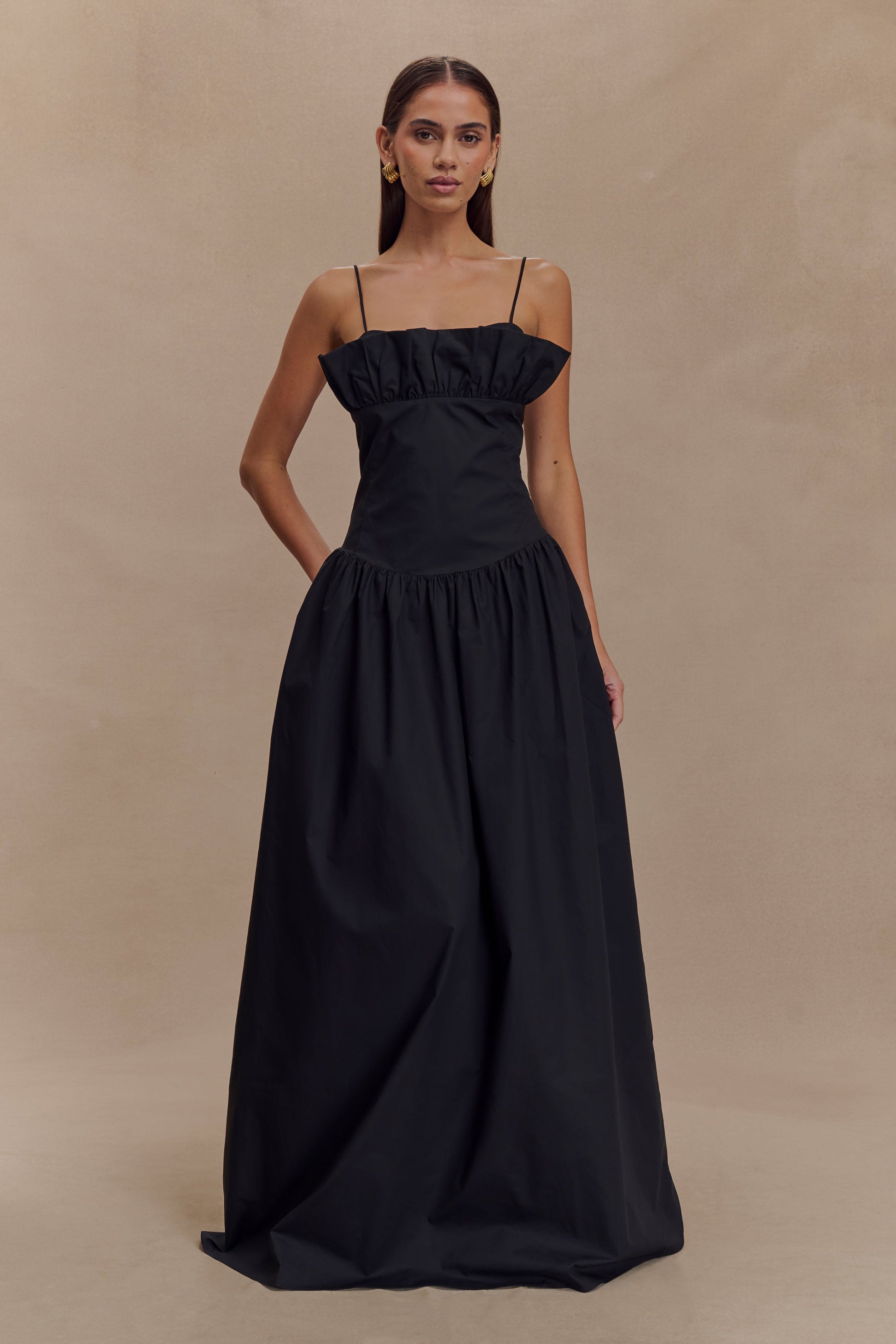 Janis Cotton Frill Maxi Dress / Black | MESHKI | XXS Janis Cotton Frill Maxi Dress / Black | MESHKI | XXS