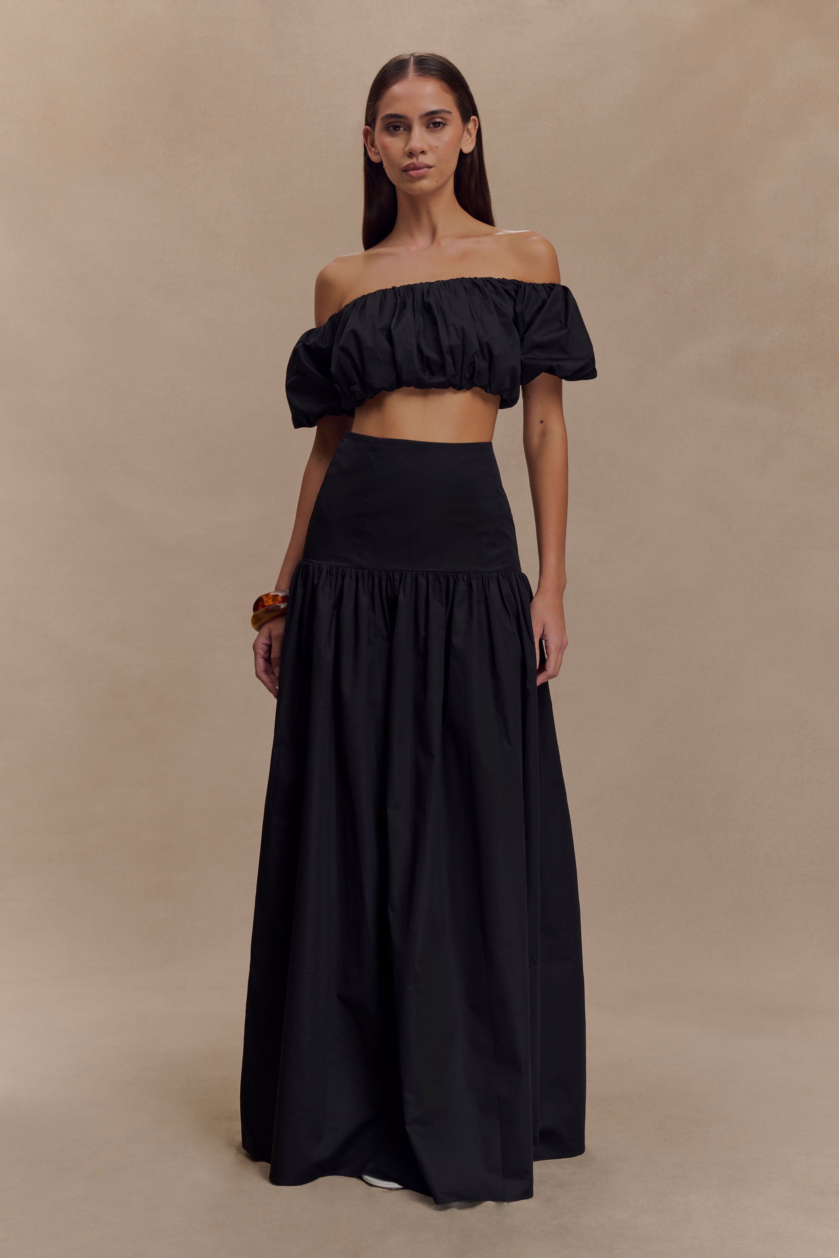 Autumn Off Shoulder Bubble Top - Black | MESHKI US
