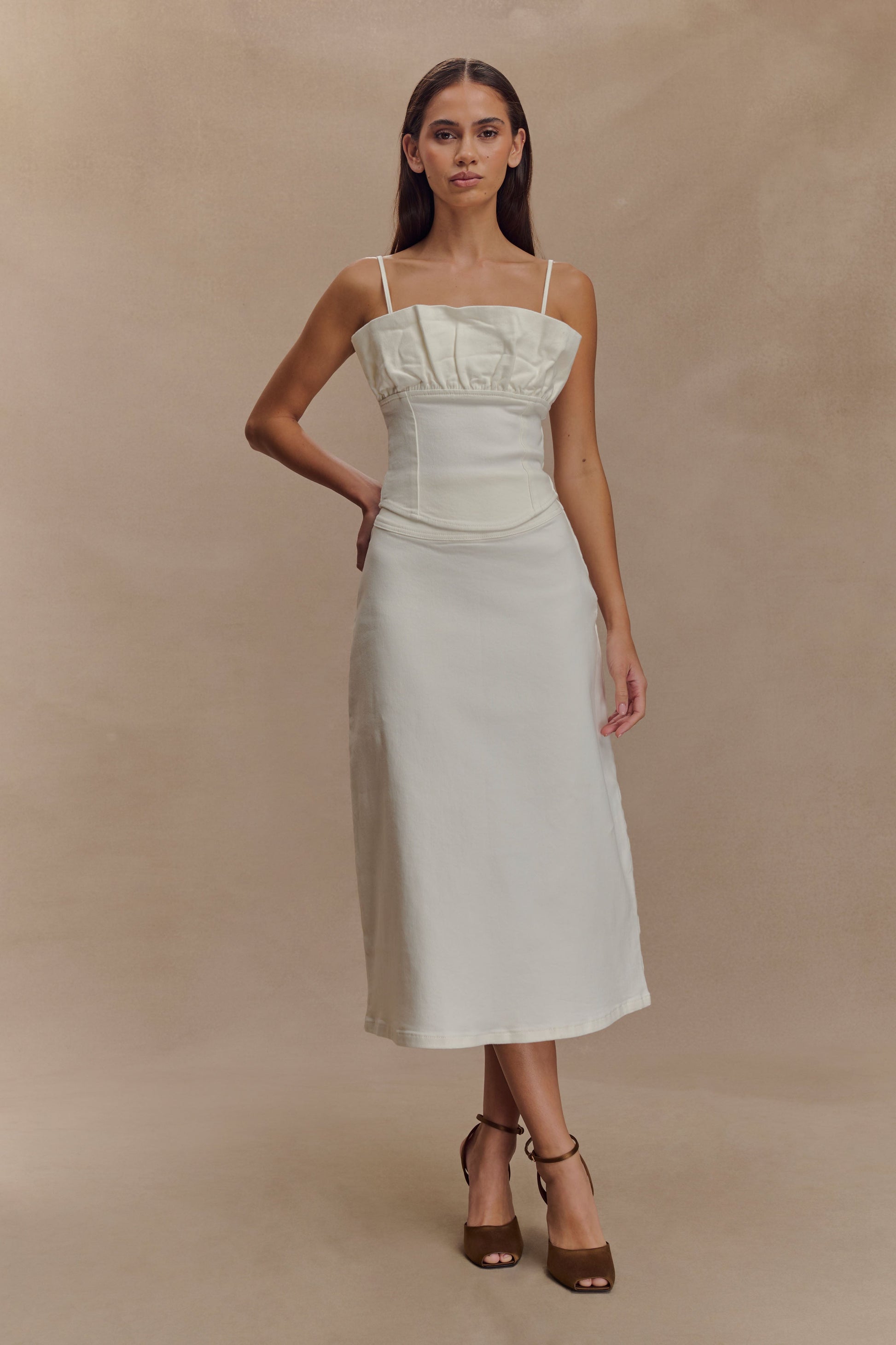 Cecilia Denim Frill Corset / White | MESHKI