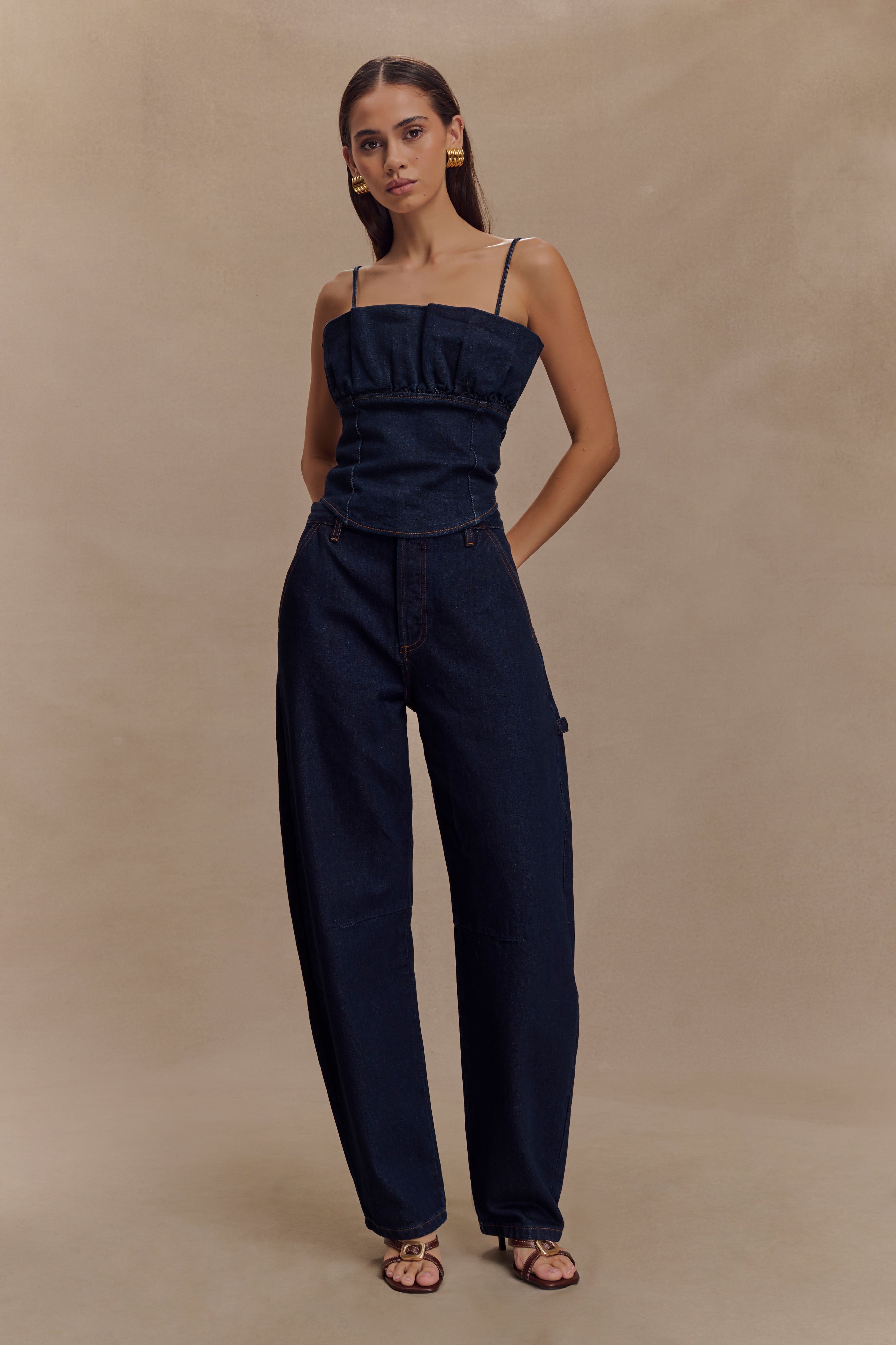 Cecilia Denim Frill Corset - Indigo Blue | MESHKI US