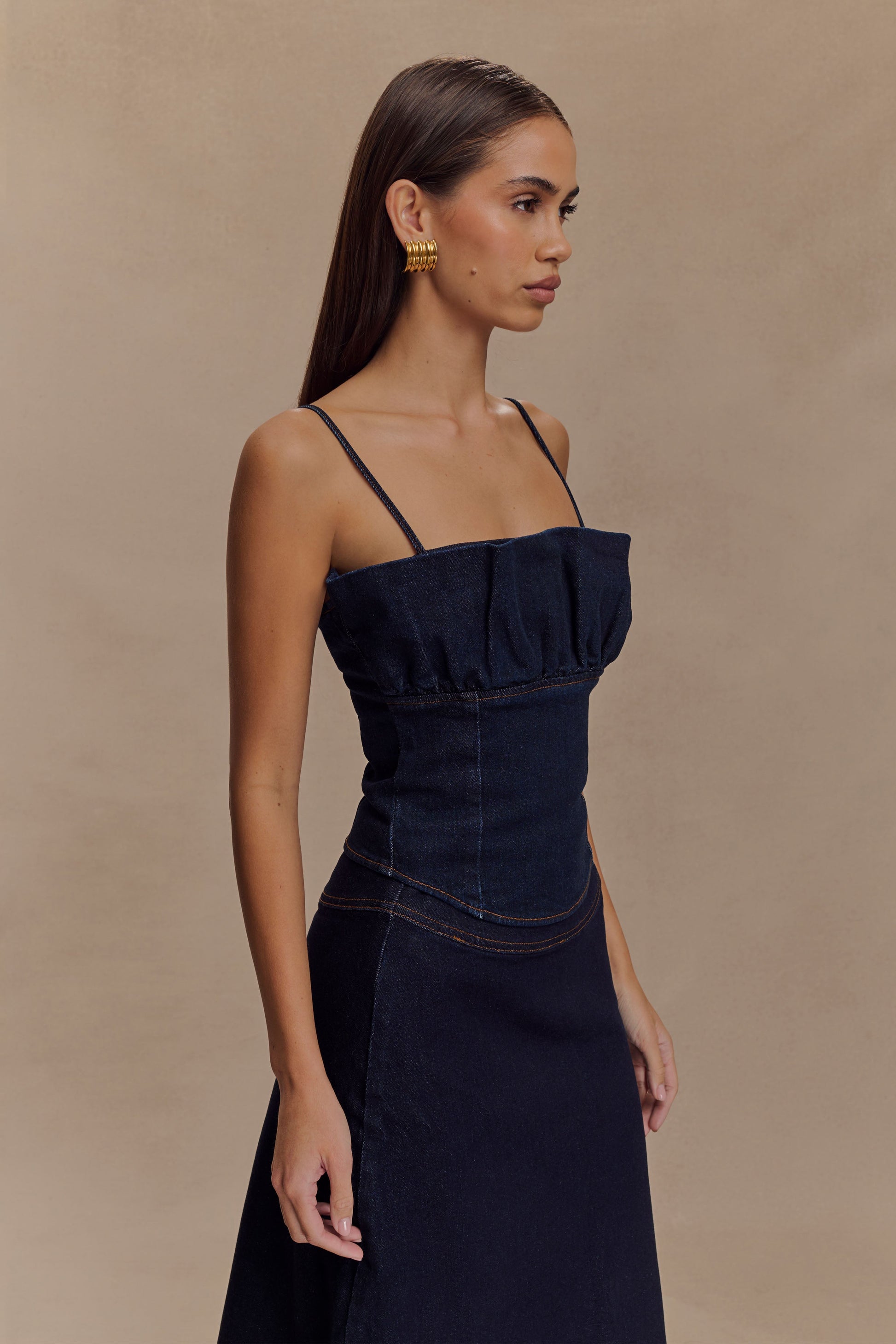 Cecilia Denim Frill Corset / Indigo Blue | MESHKI