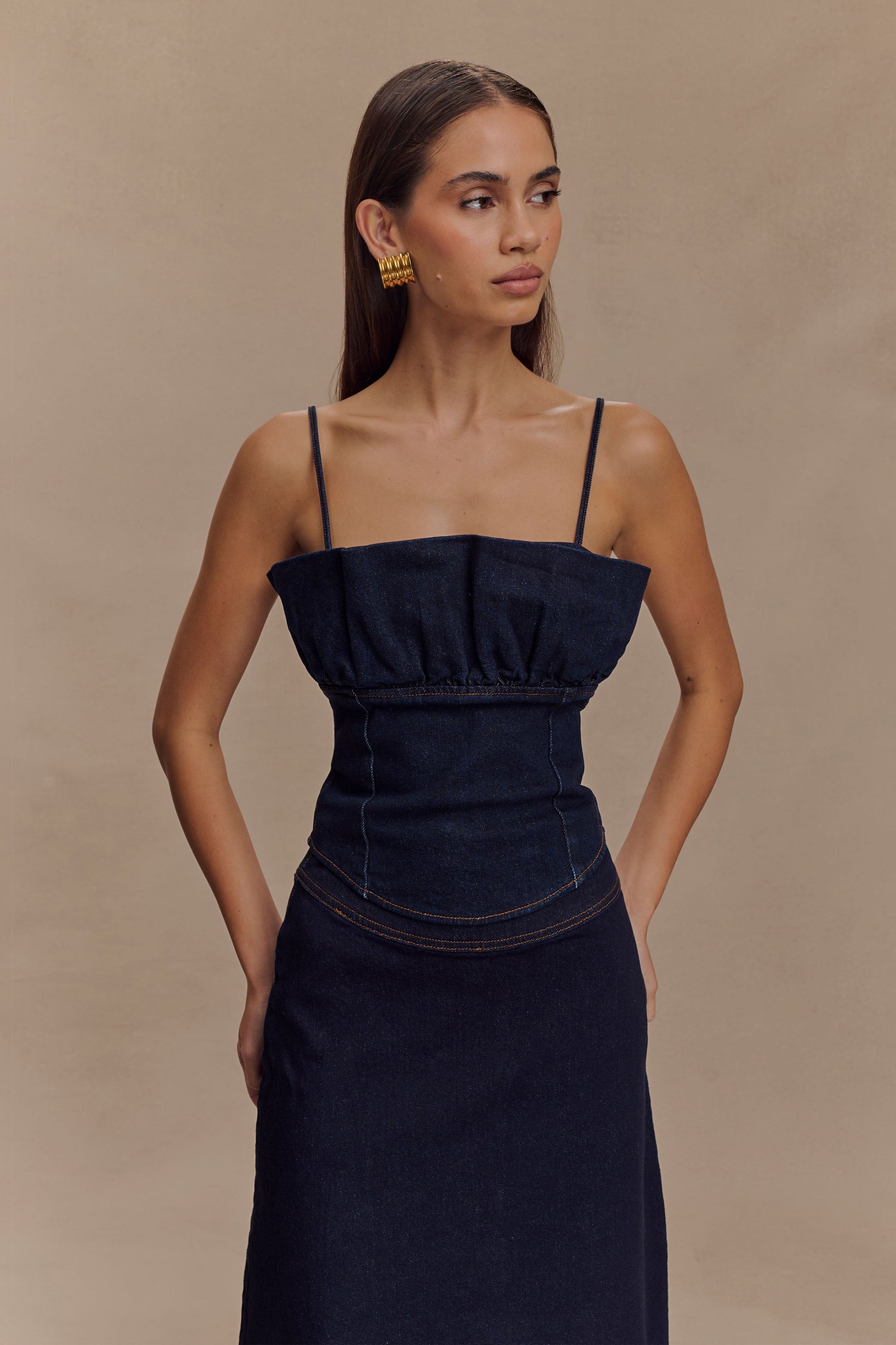 Cecilia Denim Frill Corset / Indigo Blue | MESHKI