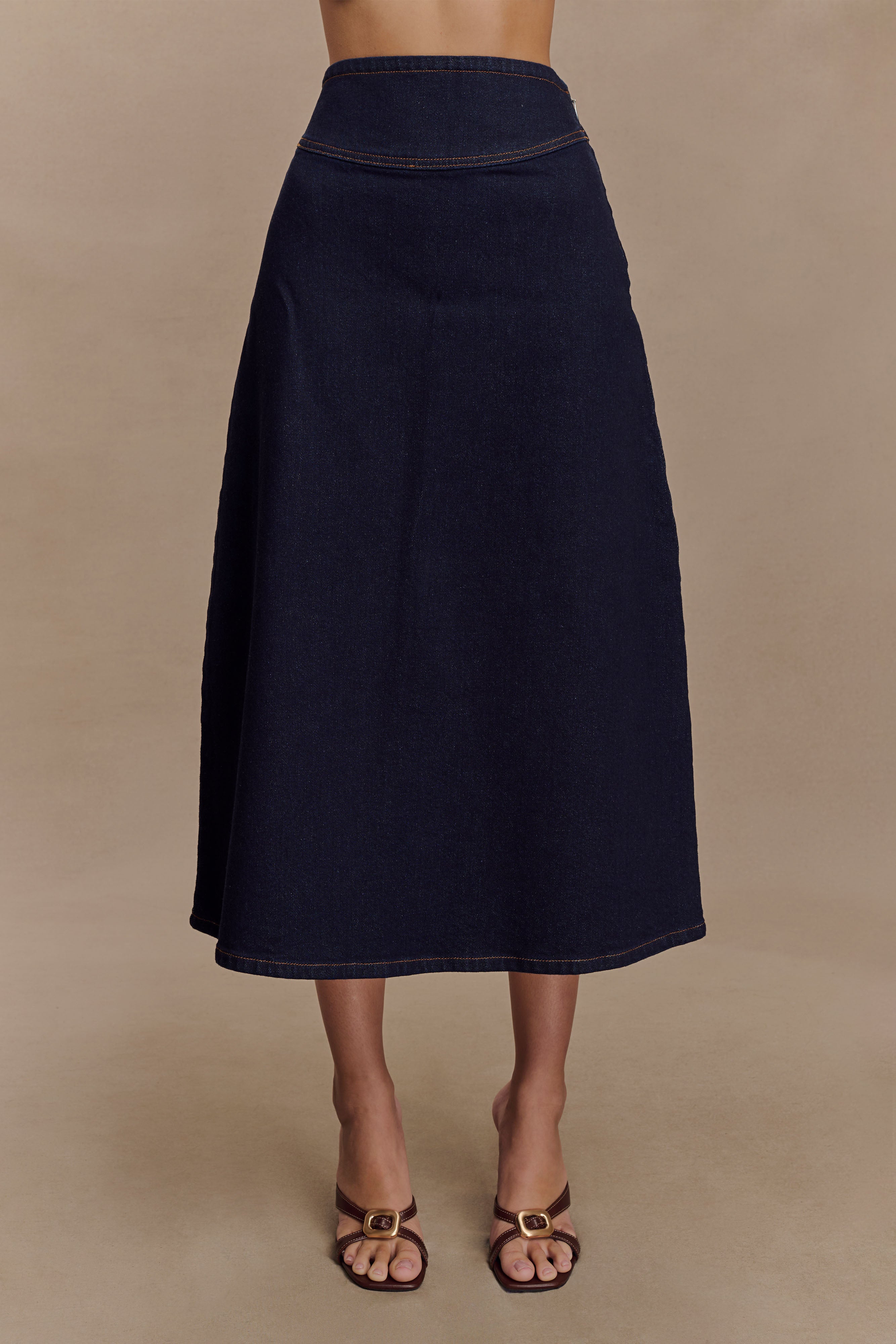 Cecilia Denim A-Line Midi Skirt - Indigo Blue | MESHKI US