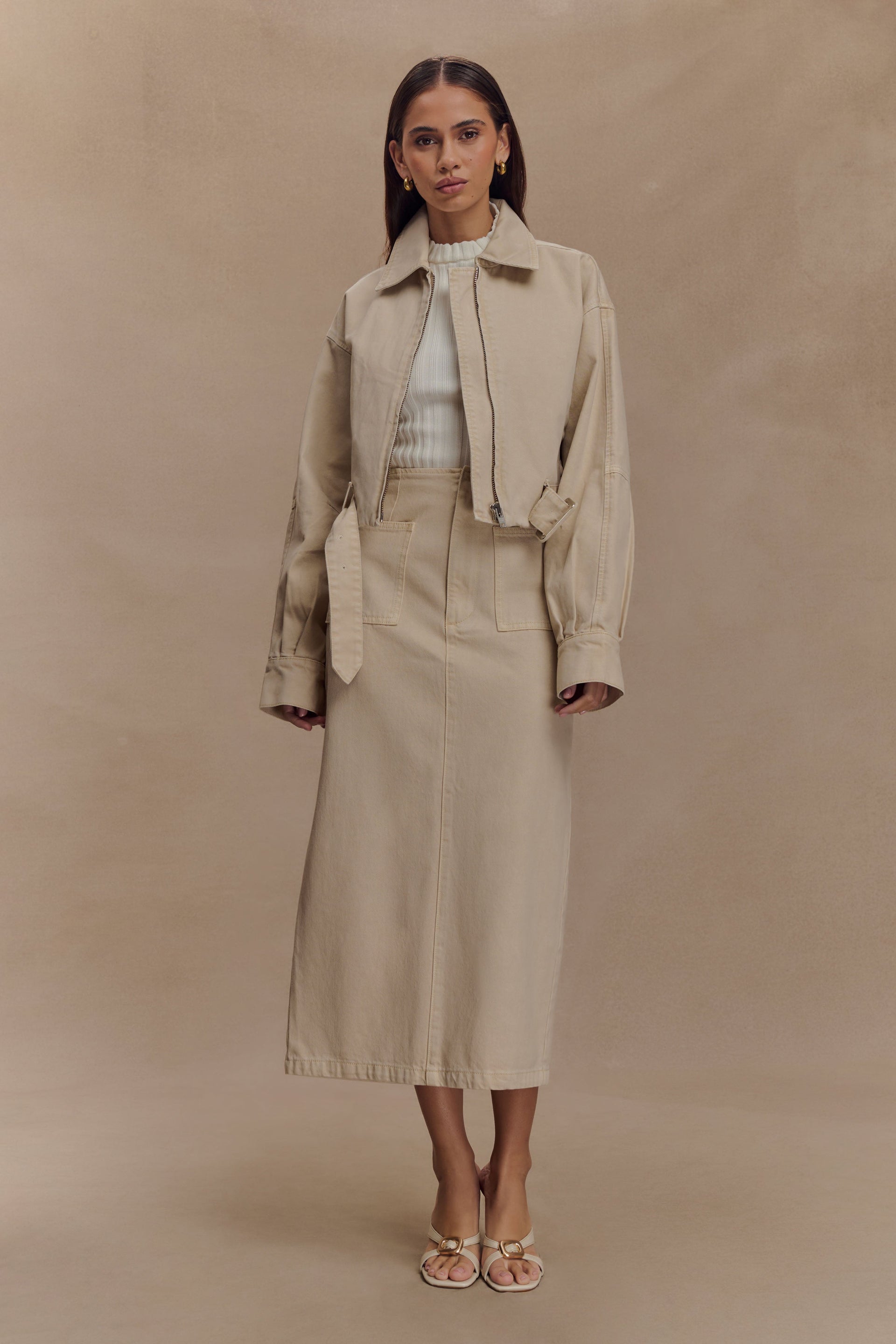 Fallon Cropped Denim Jacket - Stone Wash