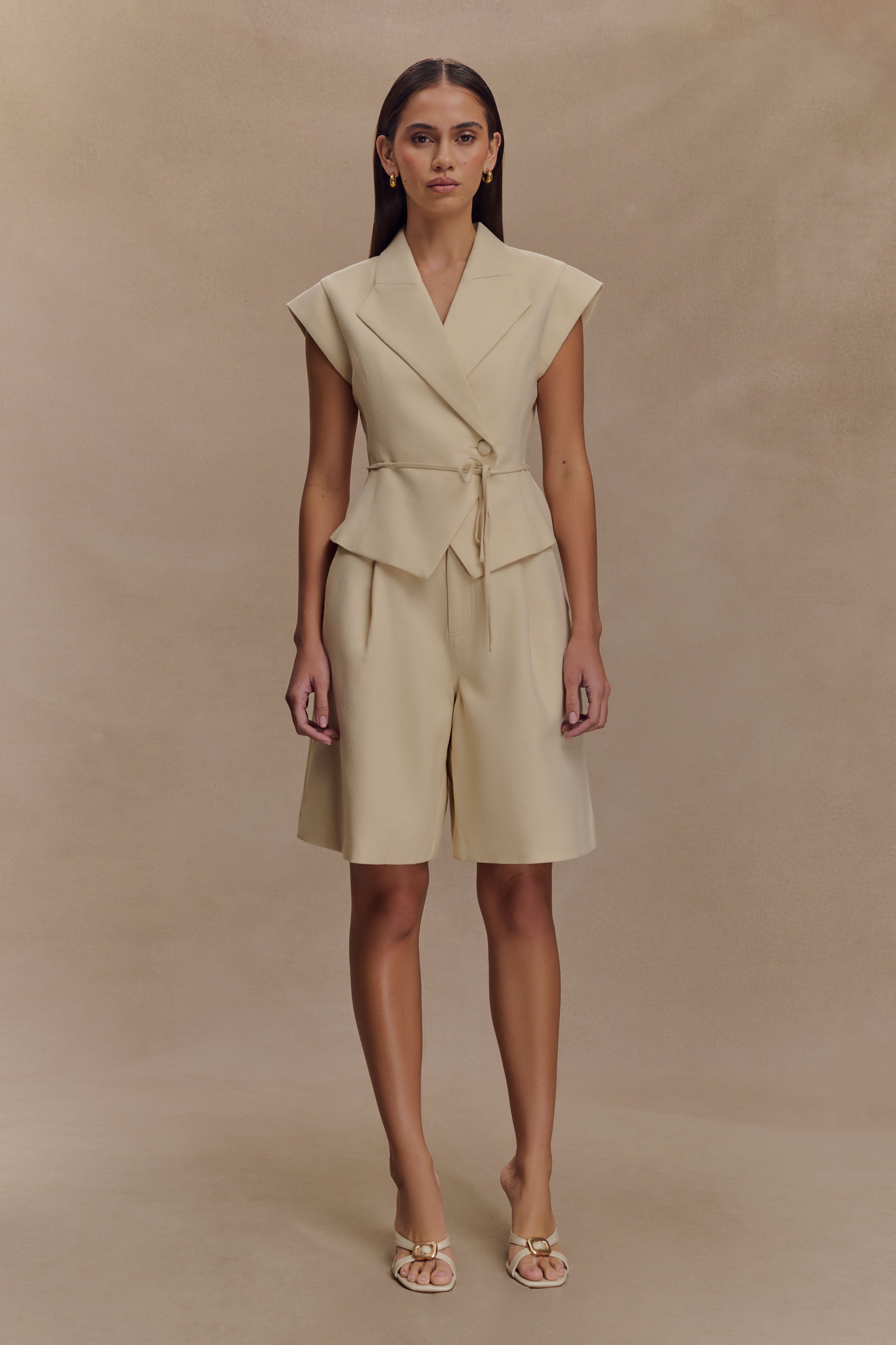Andina Shortsleeve Linen Top - Natural Beige | MESHKI US