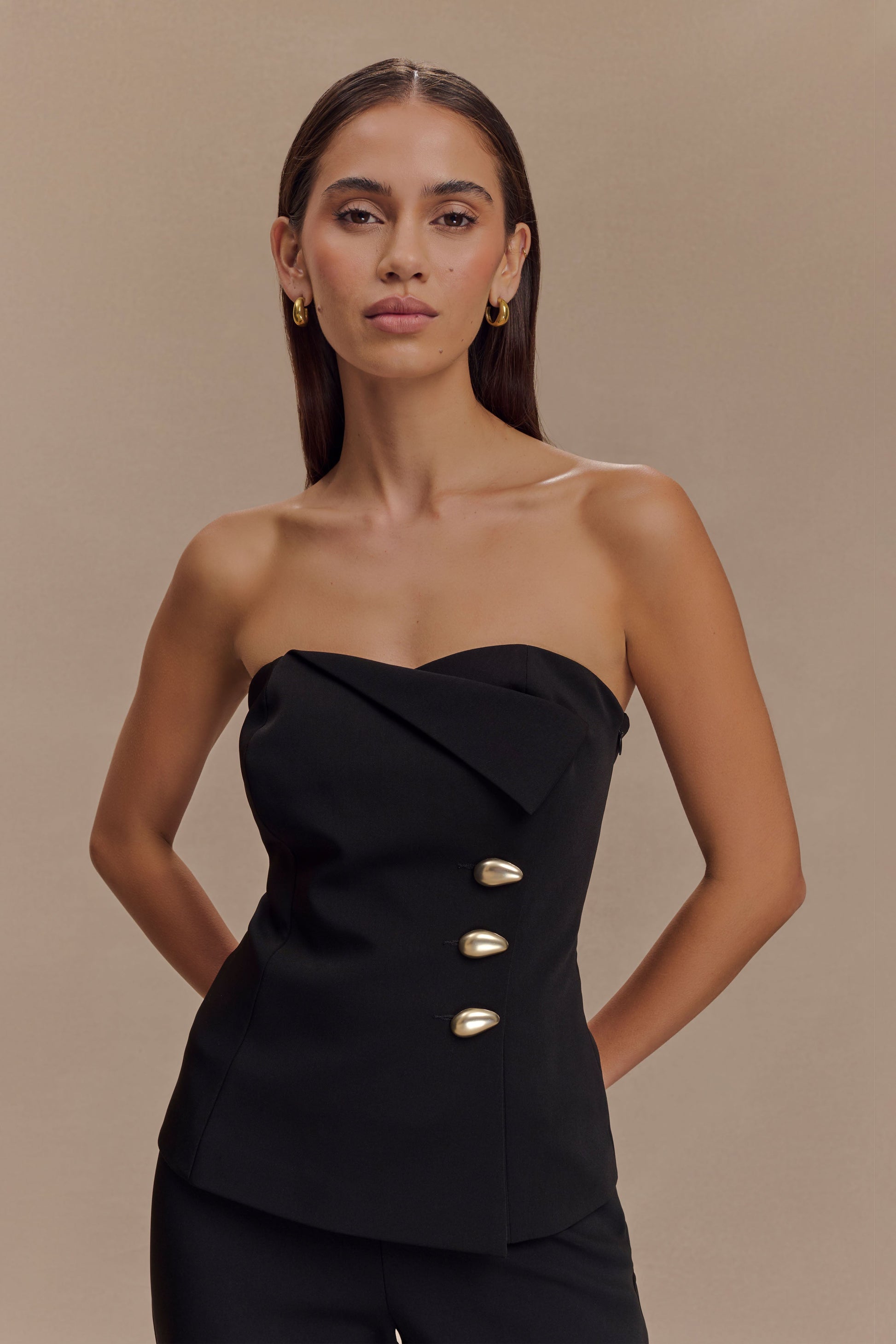 Lindie Strapless Suiting Top / Black | MESHKI