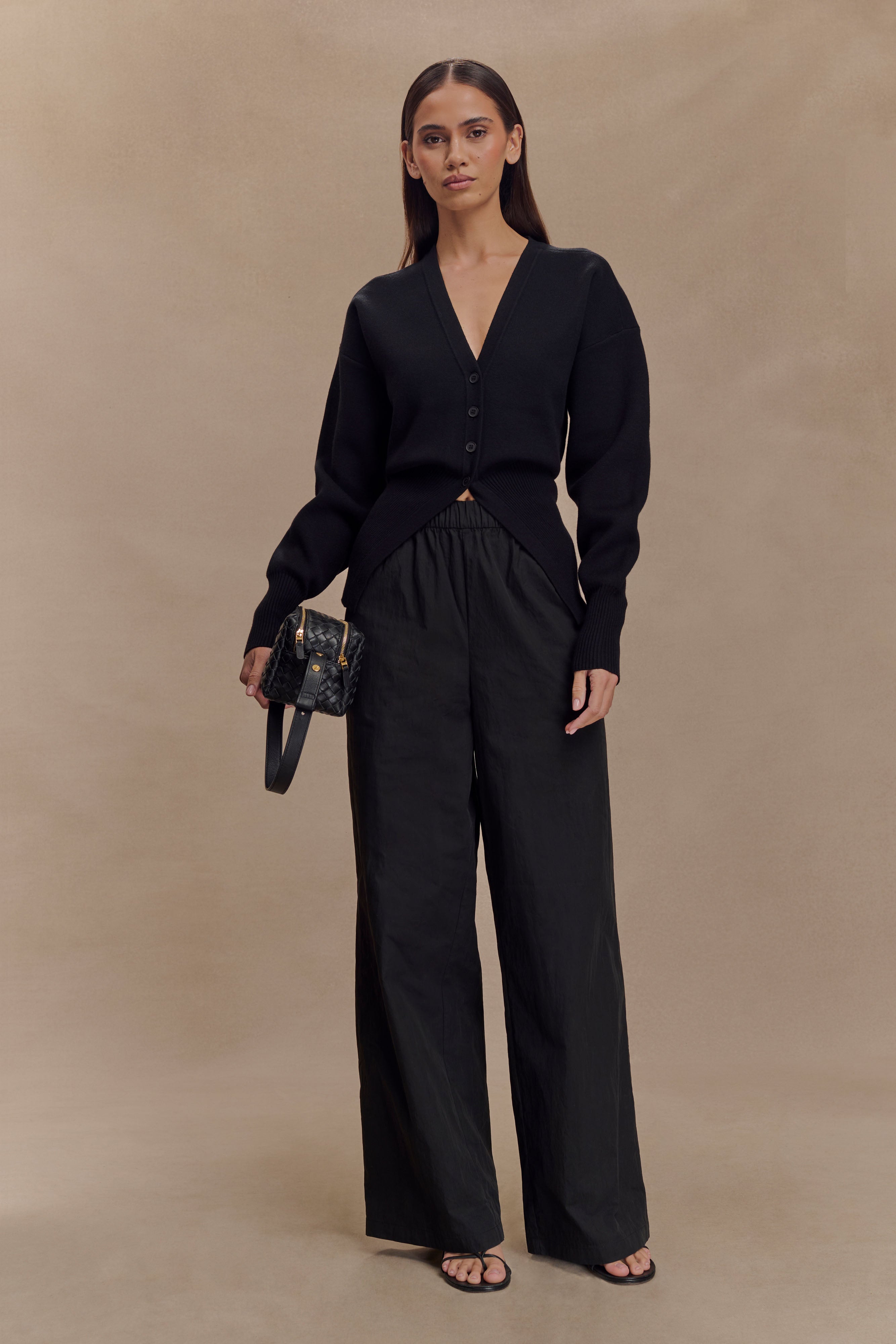 Campbell Cotton Wide Leg Pants - Black | MESHKI US