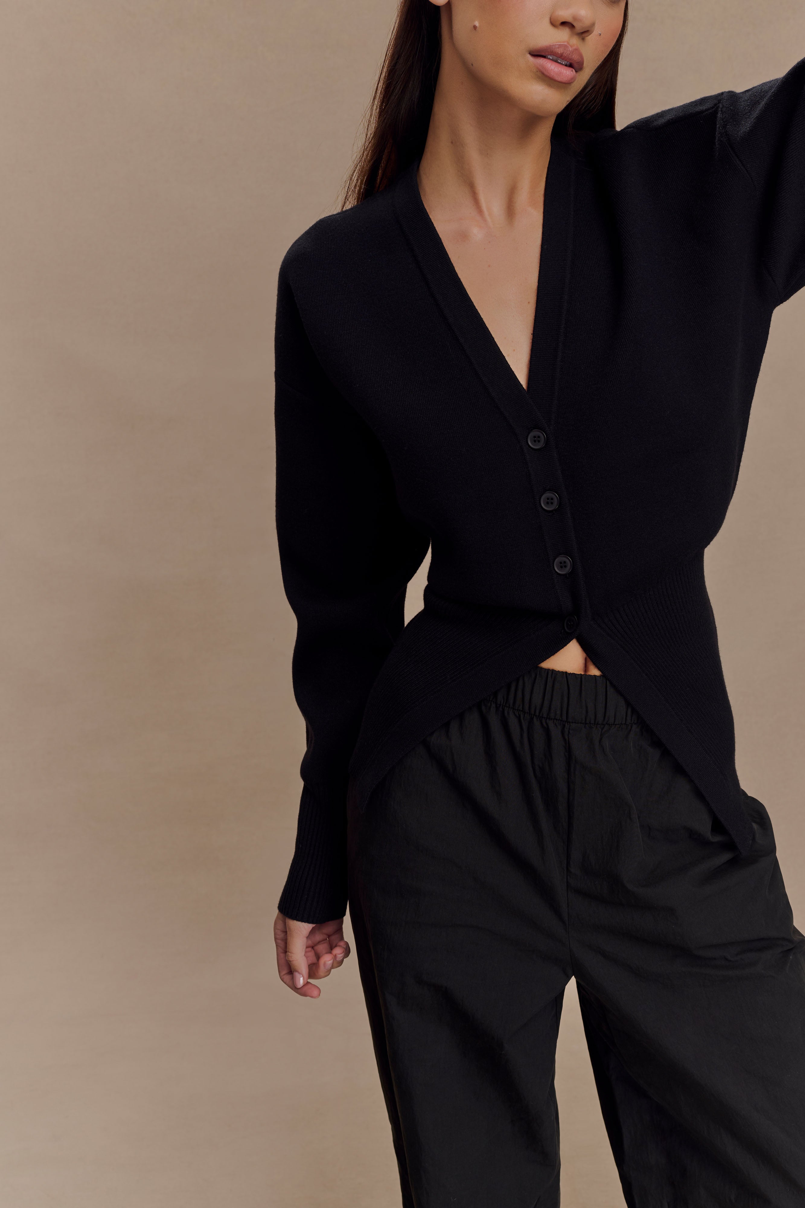 Alexia Buttoned Oversized Cardigan - Black | MESHKI US