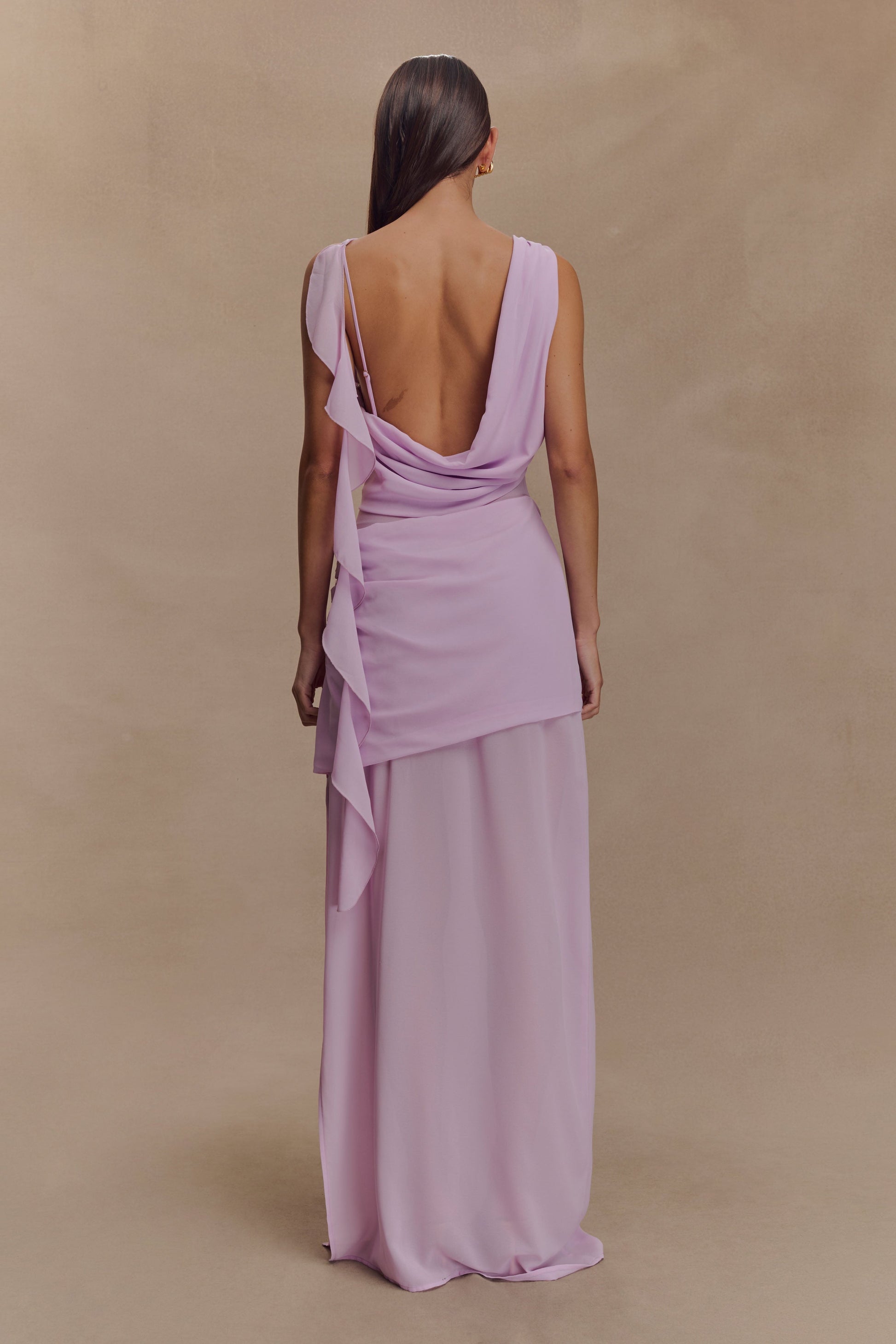 lilac chiffon dress Daria Draped Chiffon Maxi Dress / Light Lilac | MESHKI