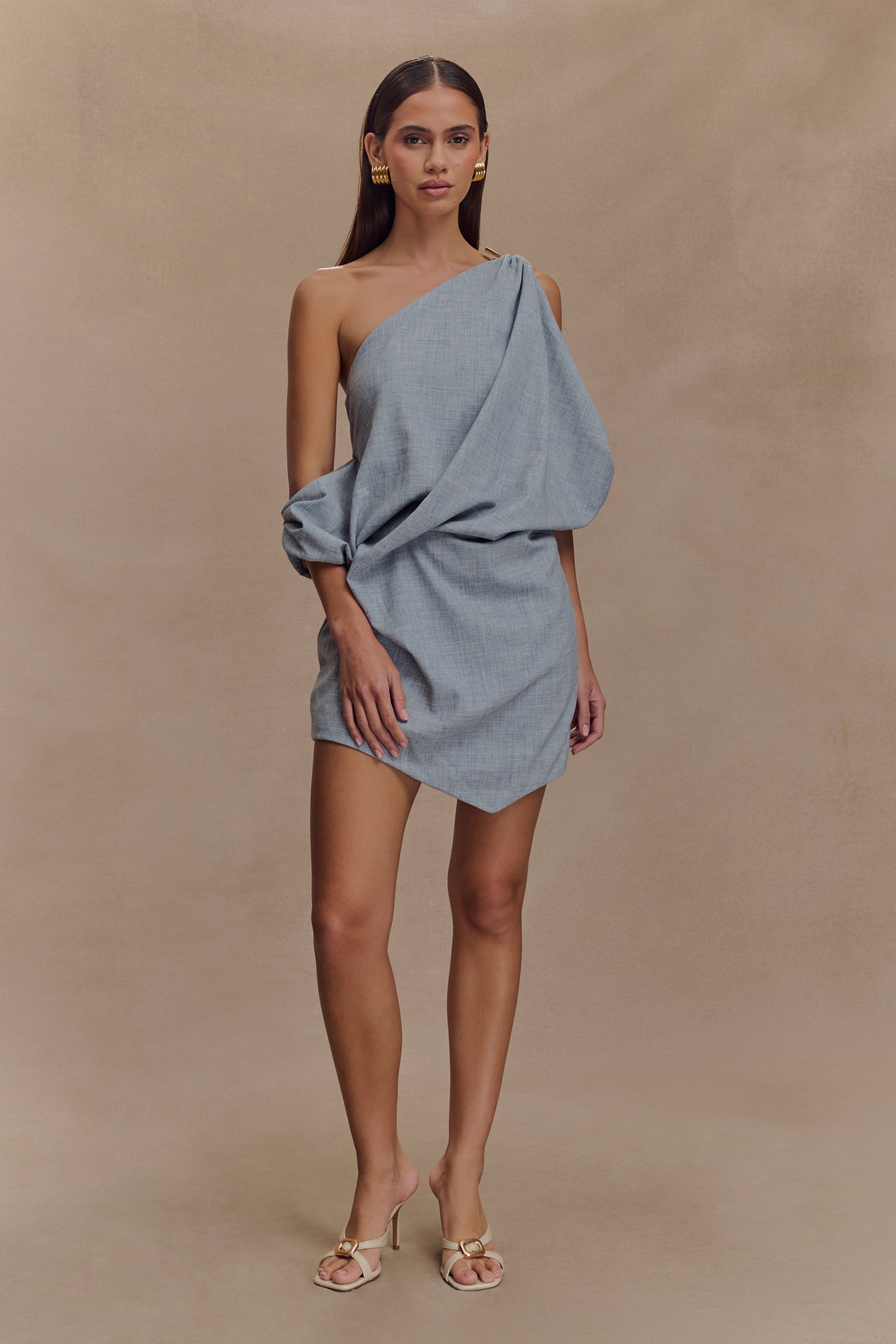 Gabriella Draped Mini Dress / Charcoal Blue Marle | MESHKI