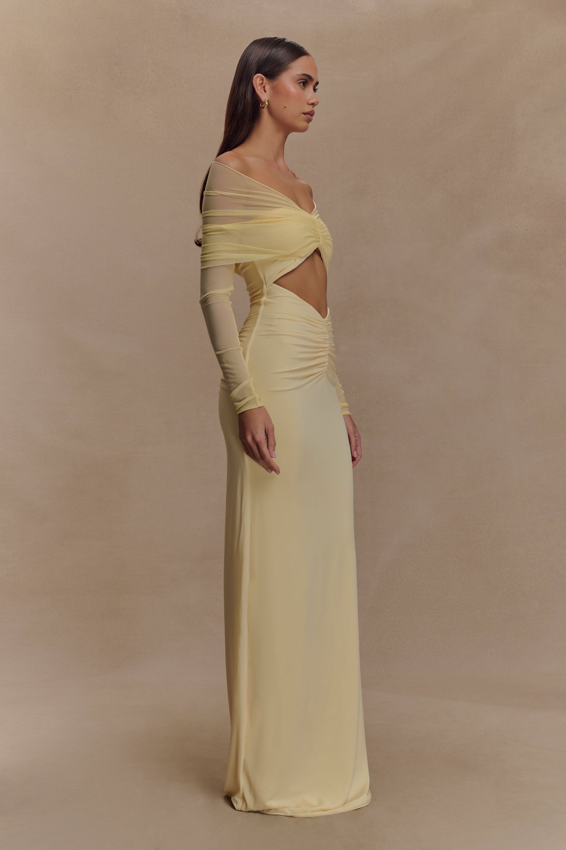 Rafaella Slinky And Mesh Maxi Dress / Lemon | MESHKI | S Rafaella Slinky And Mesh Maxi Dress / Lemon | MESHKI | S
