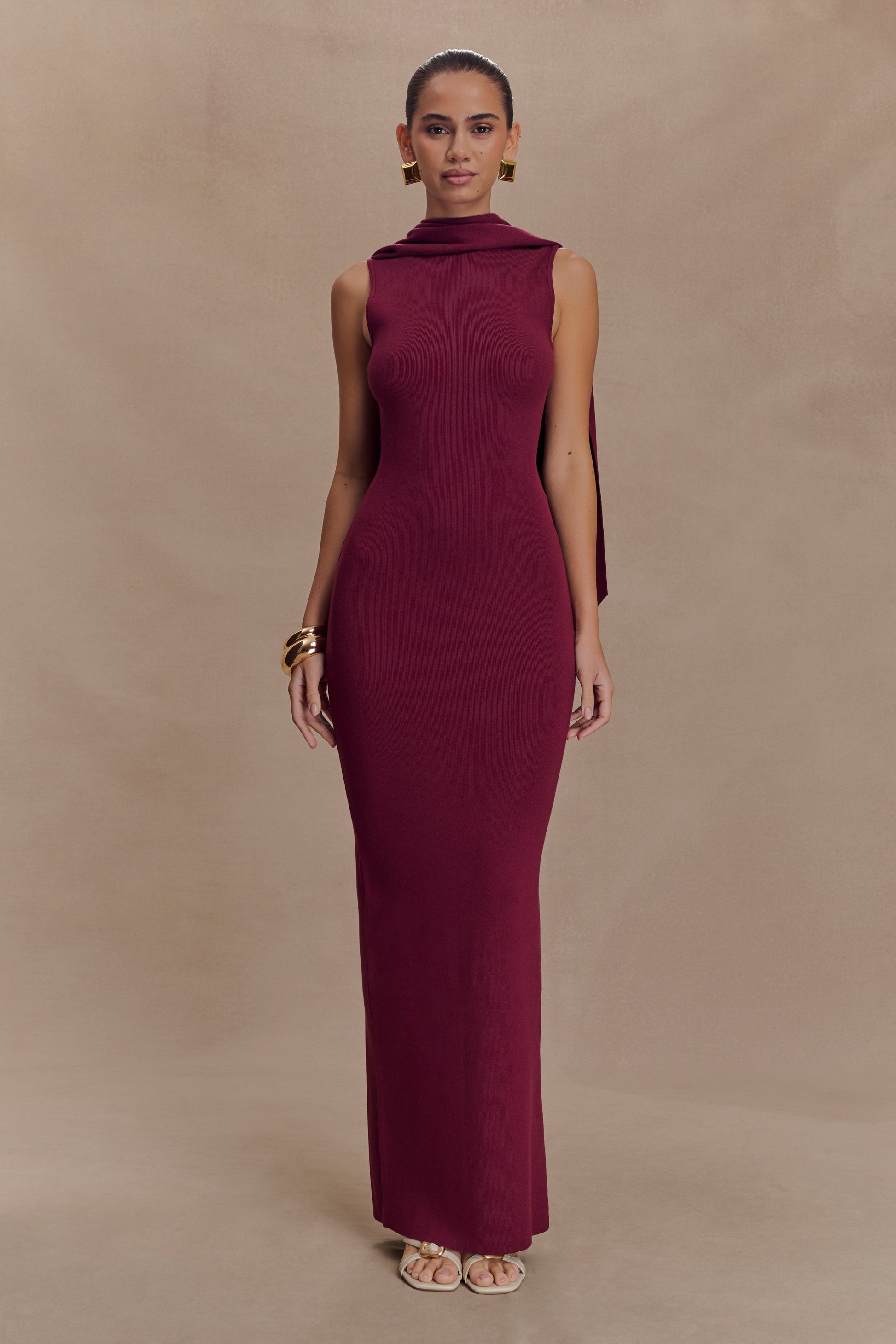 Darby Knit Scarf Maxi Dress / Merlot | MESHKI | S Darby Knit Scarf Maxi Dress / Merlot | MESHKI | S