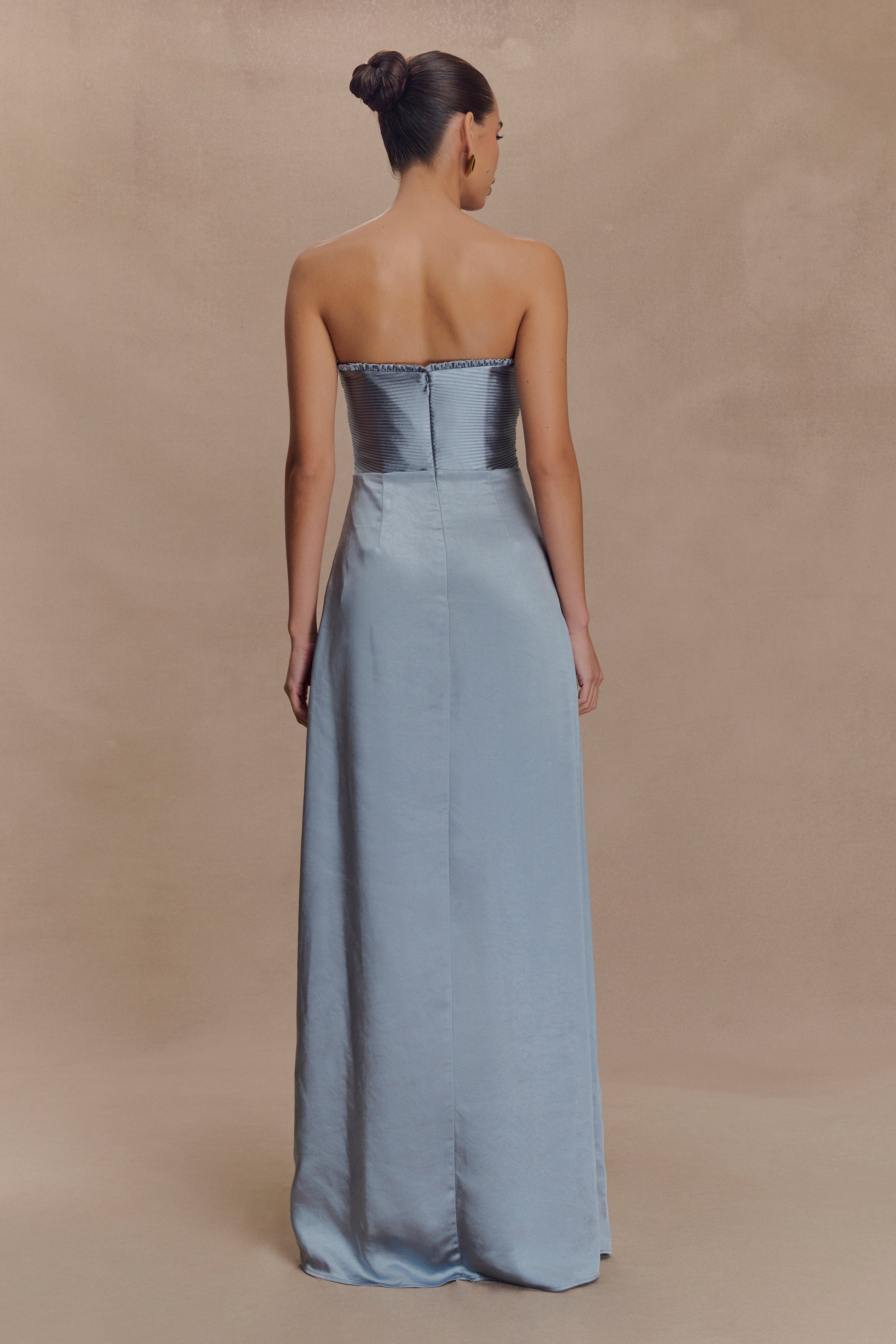Larissa Satin Maxi Dress With Ruched Petals