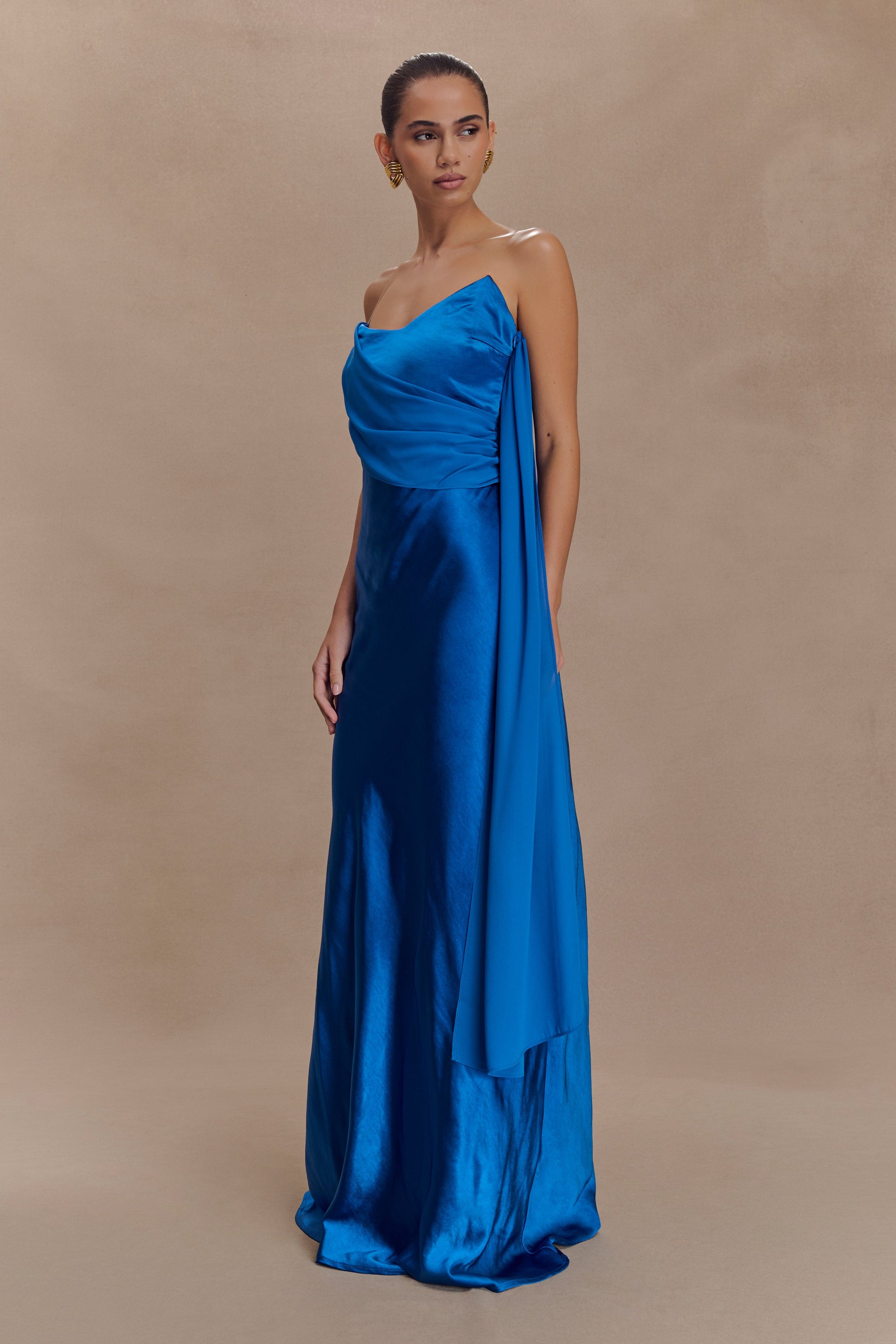 Carah Satin And Chiffon Maxi Dress / Cobalt | MESHKI