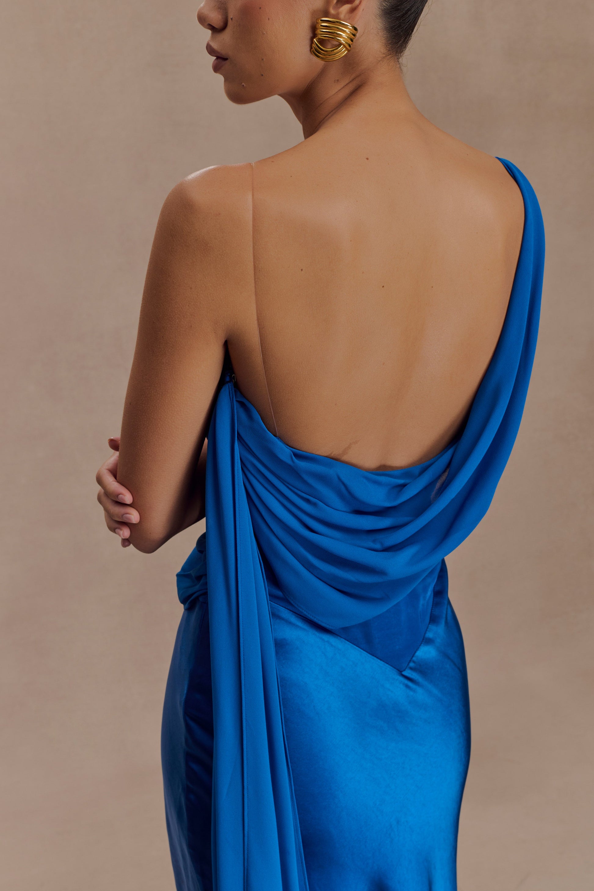 Carah Satin And Chiffon Maxi Dress - Cobalt | MESHKI US Carah Satin And Chiffon Maxi Dress - Cobalt | MESHKI US