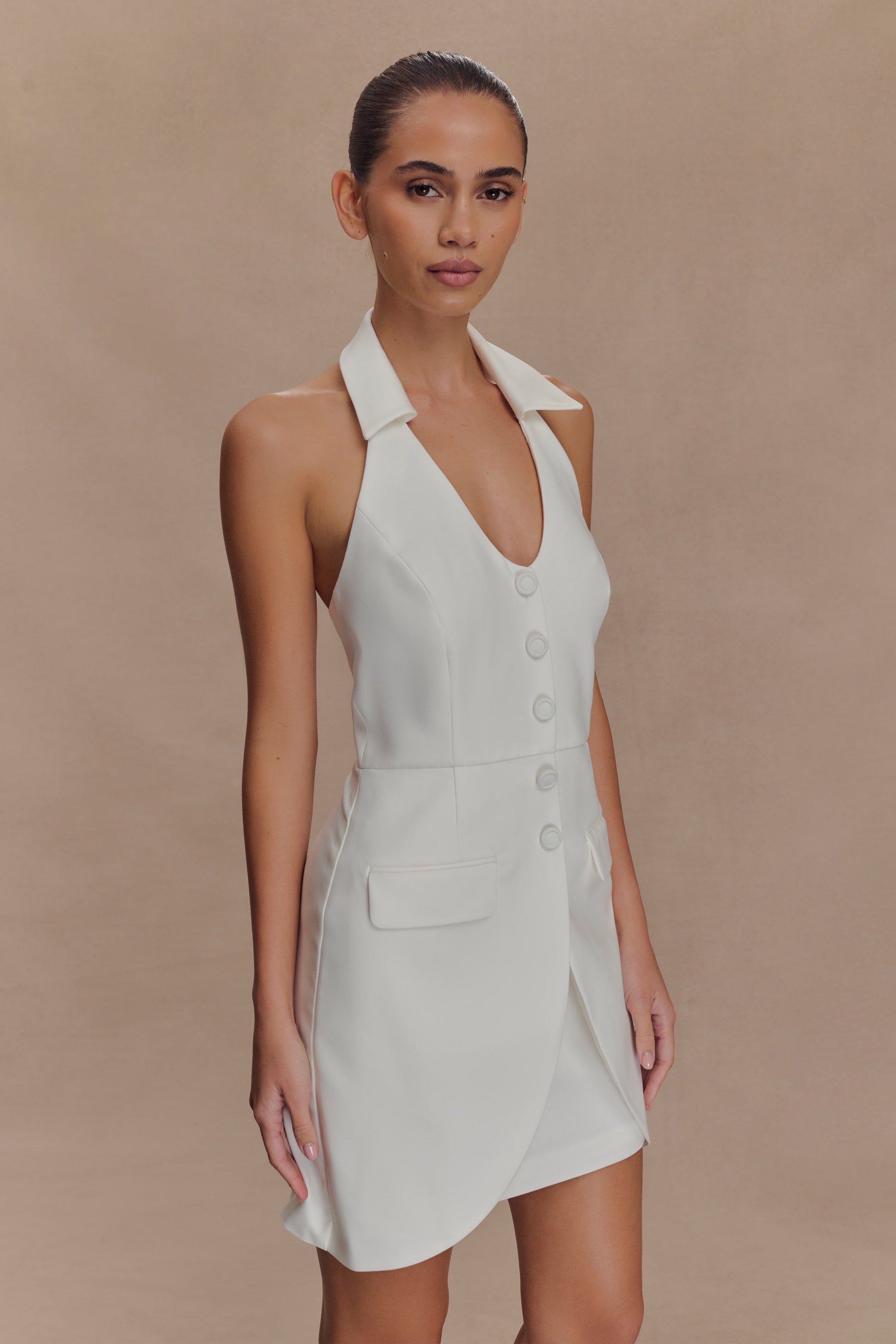 Ruth Cotton Halter Mini Dress / Ivory | MESHKI
