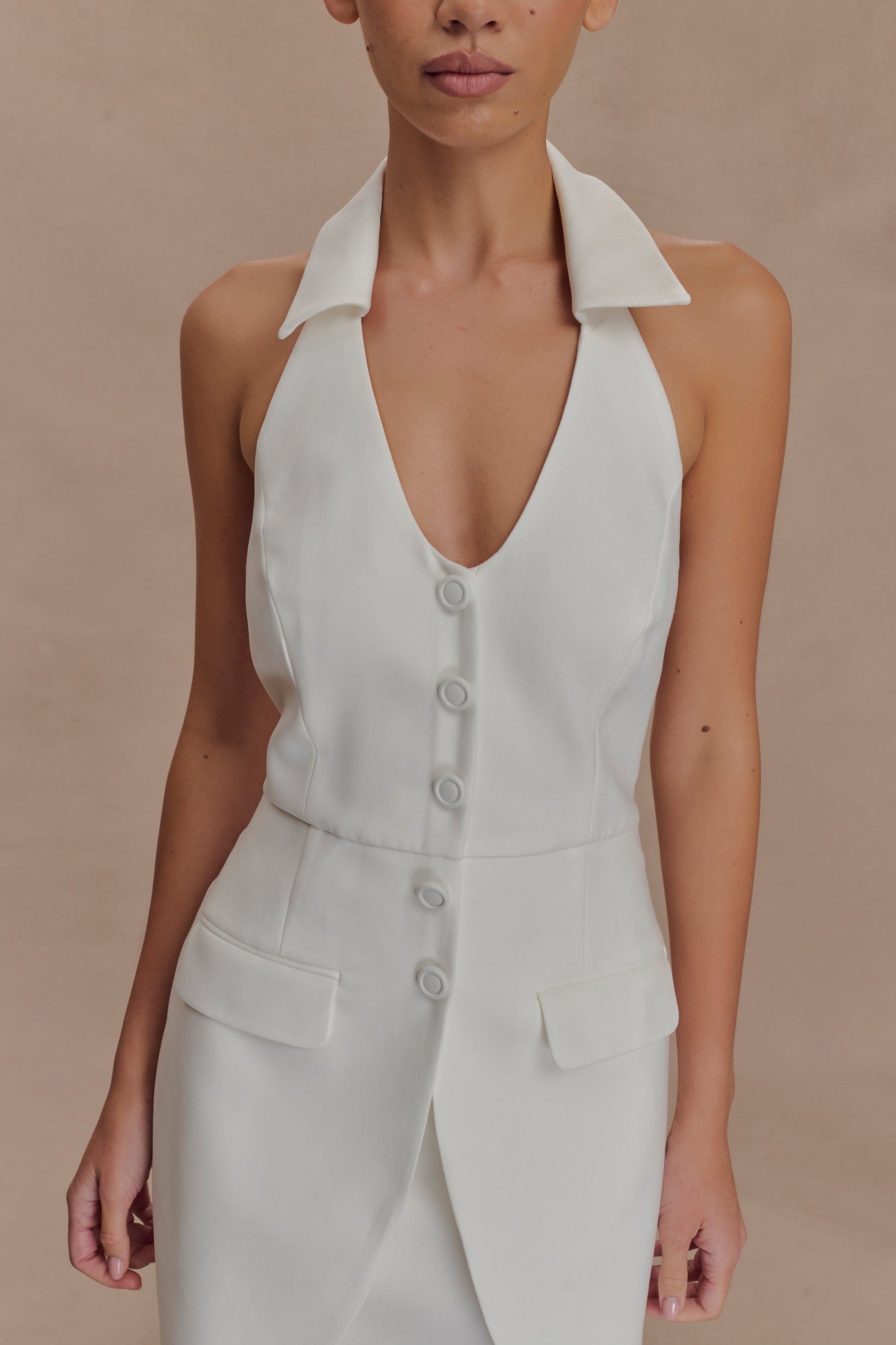 Ruth Cotton Halter Mini Dress / Ivory | MESHKI