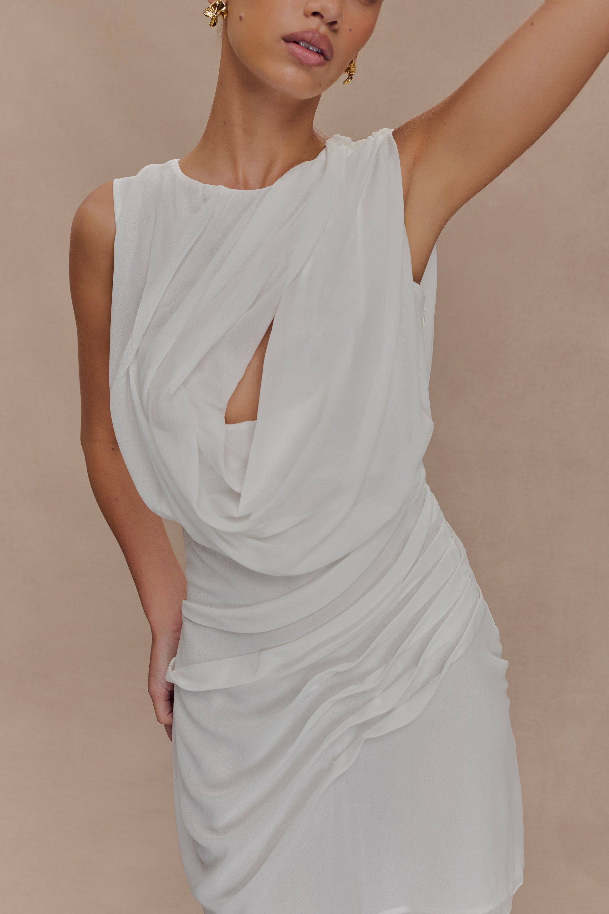 Oria Chiffon Mini Dress / White | MESHKI | XXS Oria Chiffon Mini Dress / White | MESHKI | XXS