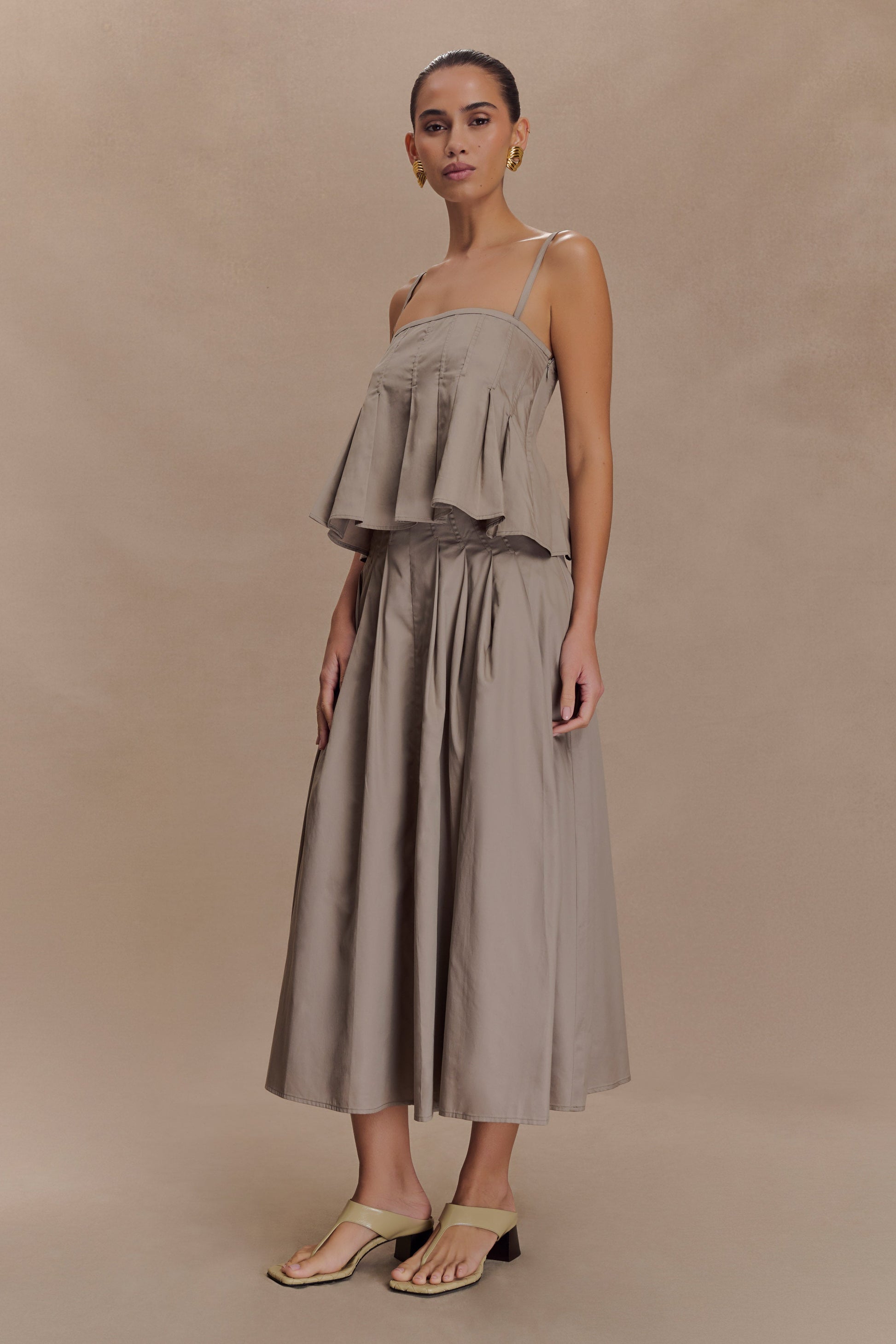 Mae A/Line Midi Skirt / Pebble Brown | MESHKI | S Mae A/Line Midi Skirt / Pebble Brown | MESHKI | S