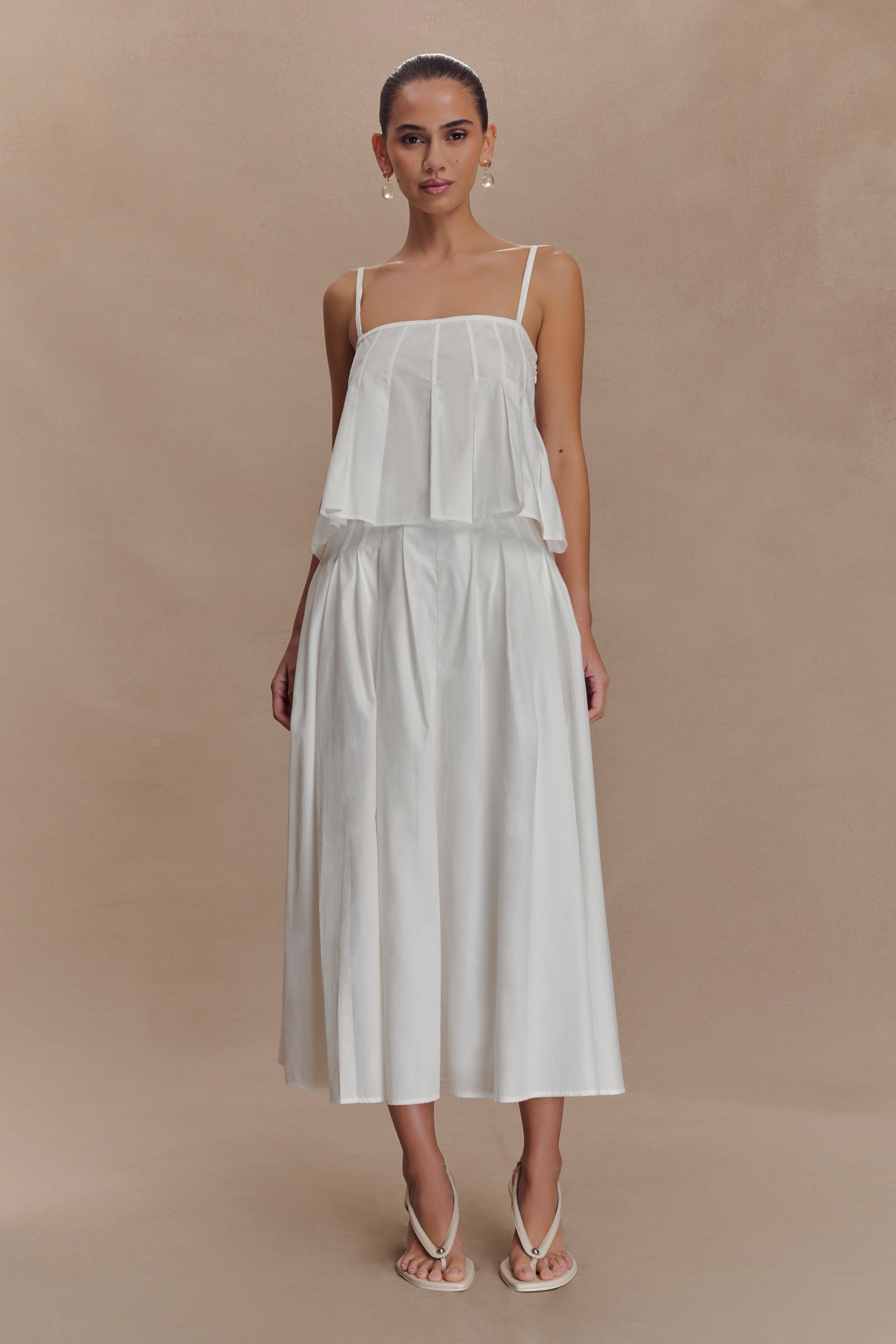 Mae A-Line Midi Skirt - White | MESHKI US Mae A-Line Midi Skirt - White | MESHKI US