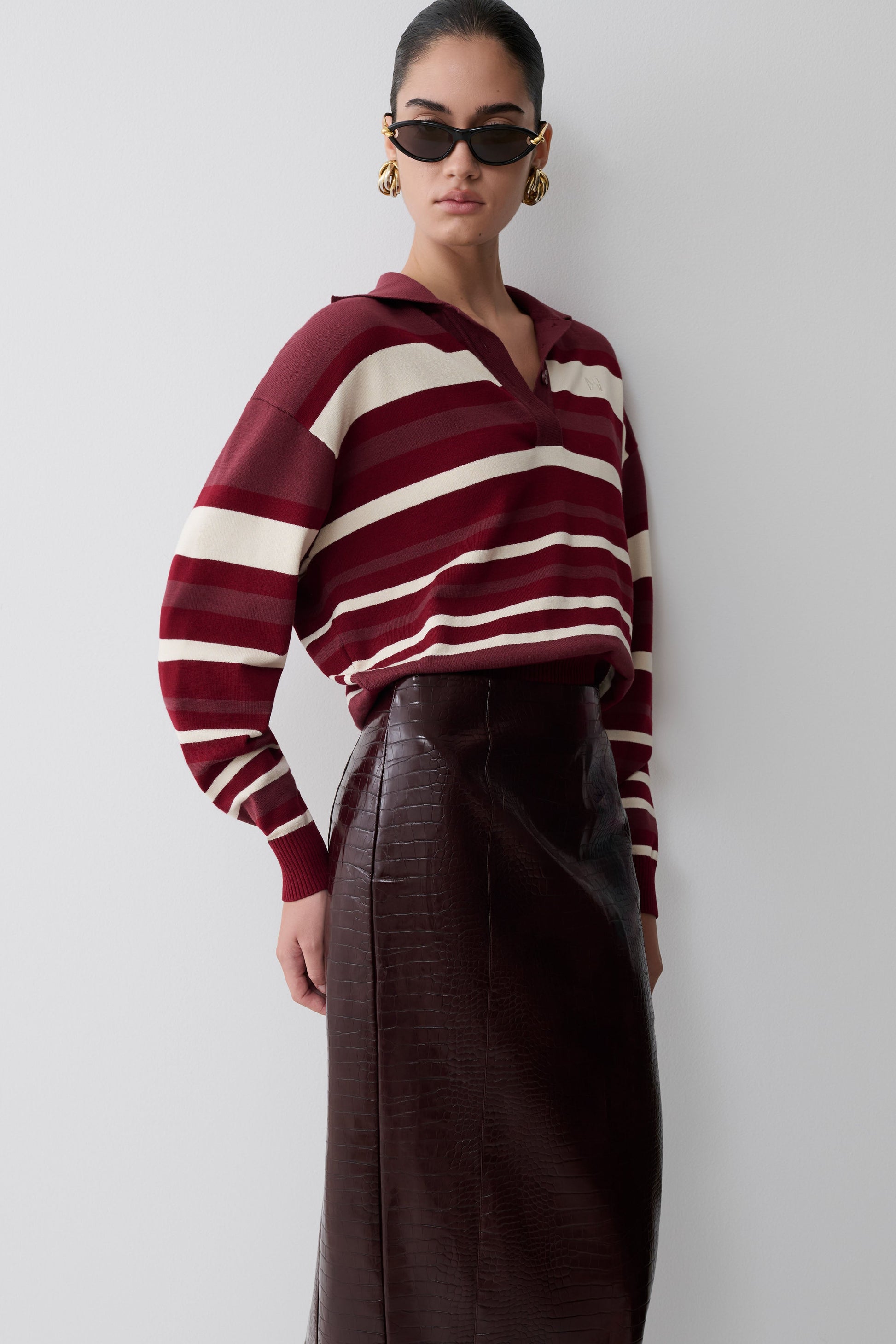 Philly Stripe Long Sleeve Knit Jumper - Burgundy/Cream #7