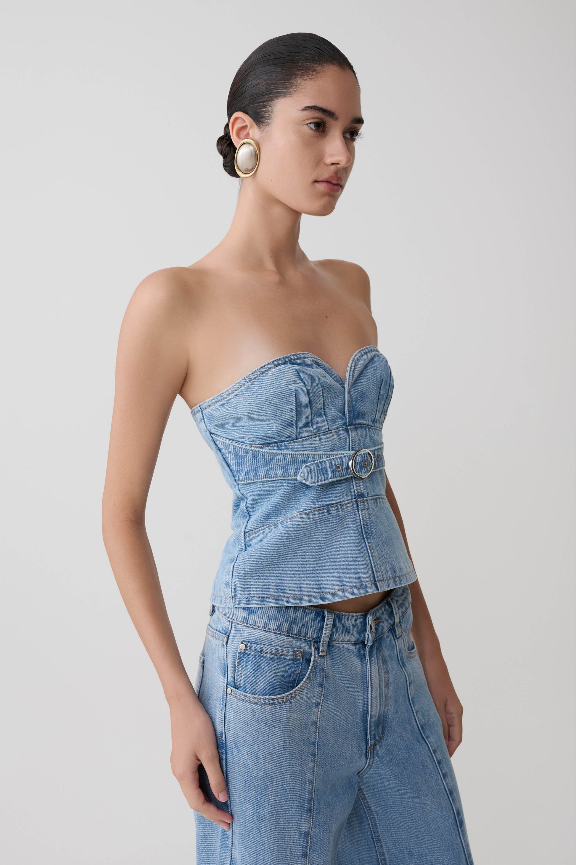 Tommy Strapless Denim Top With Buckle - Classic Blue #4