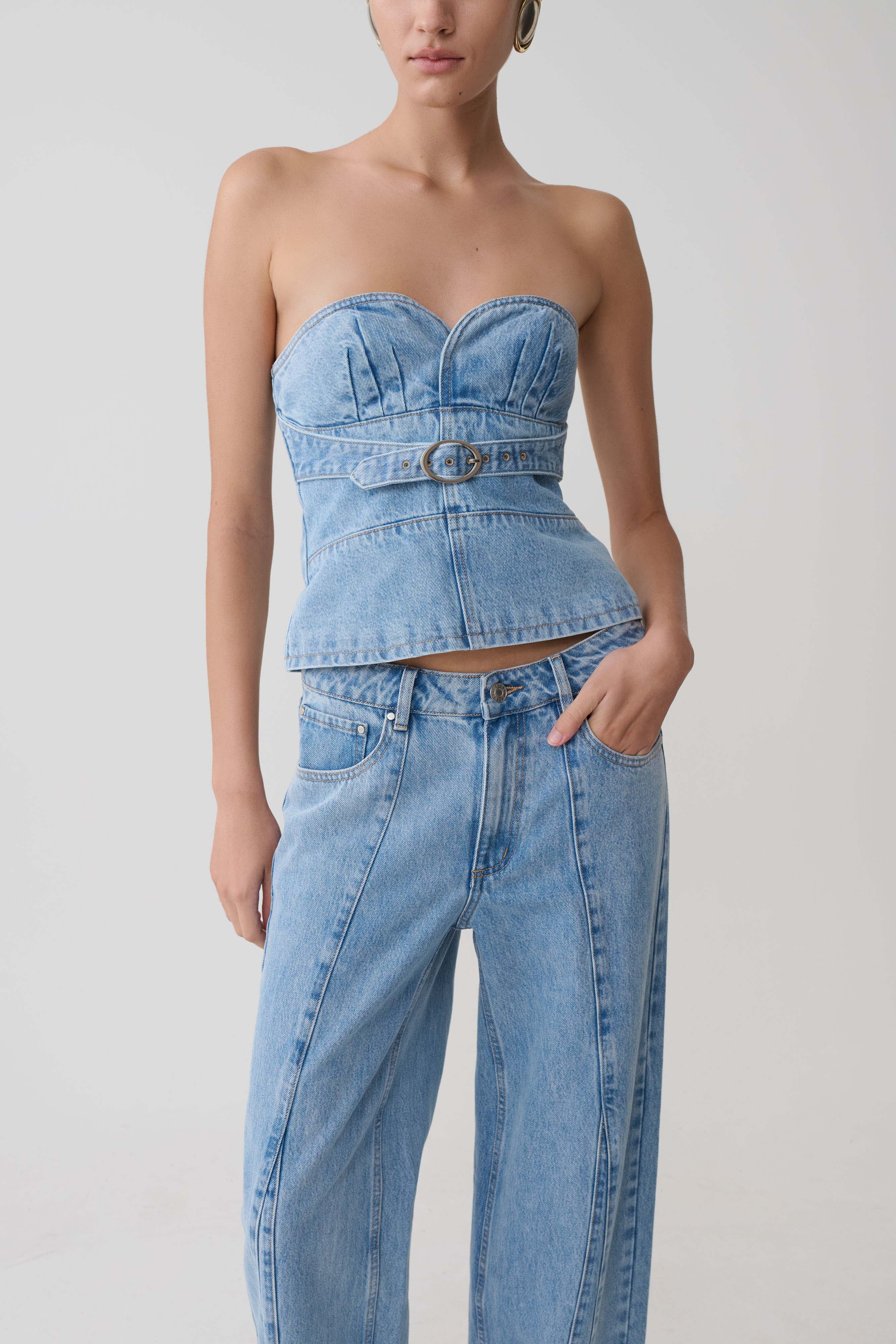 HYKE 【新品未使用】DENIM STRAPLESS TOP Tommy Strapless Denim Top With Buckle - Classic Blue | MESHKI US