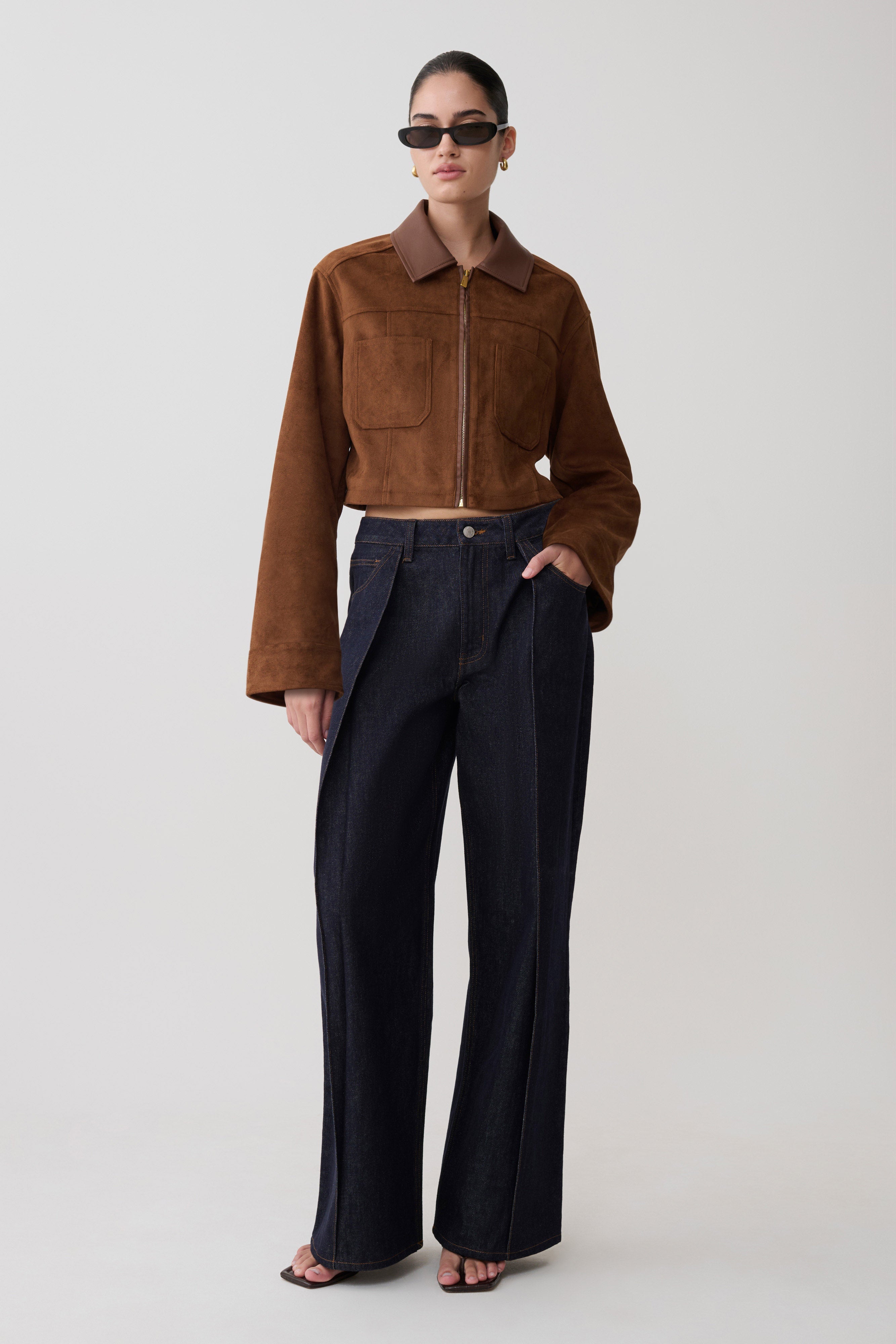 Remy Faux Suede & Leather Collared Jacket - Tan | MESHKI US