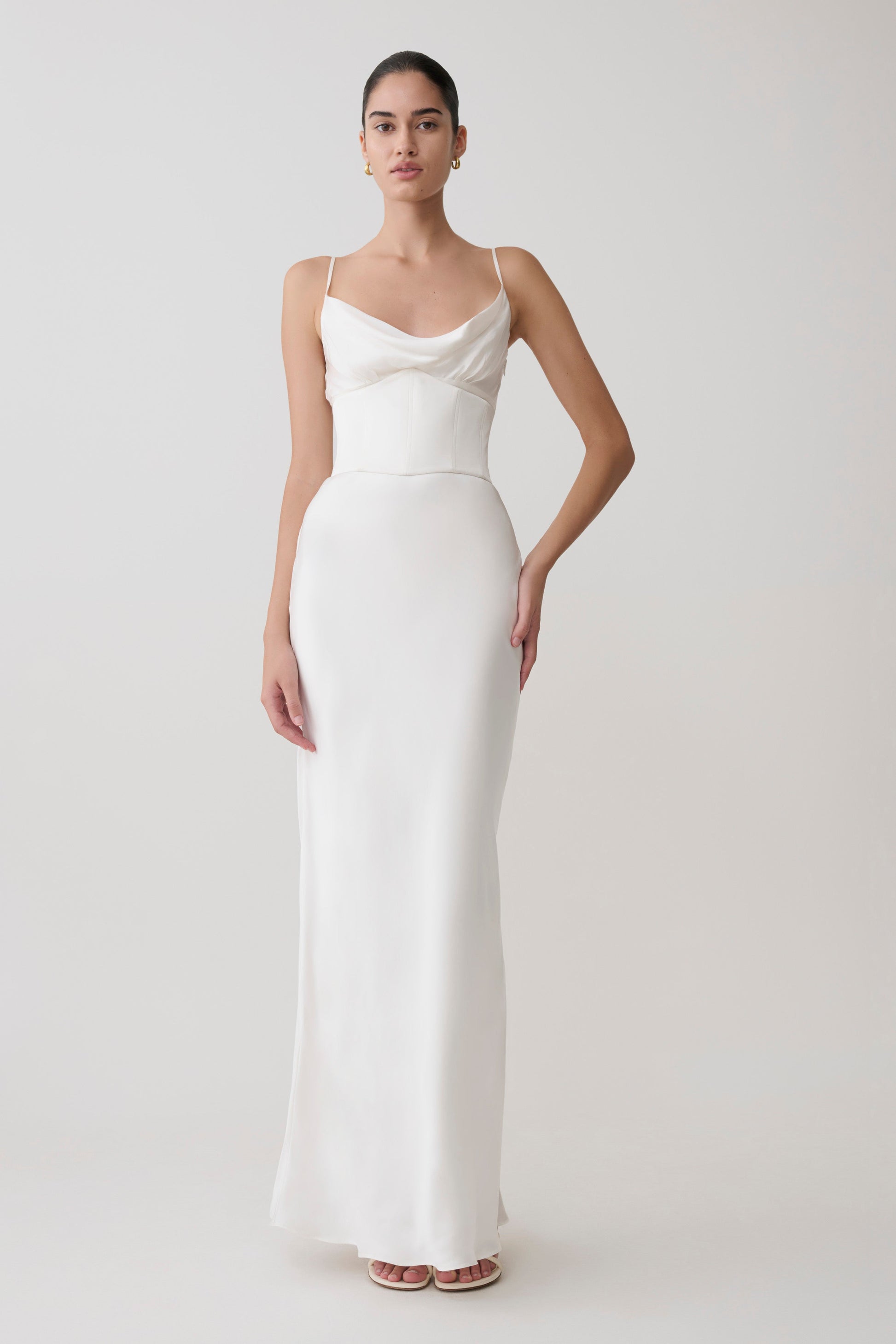 Seraphine Corset Satin Maxi Dress / Ivory | MESHKI