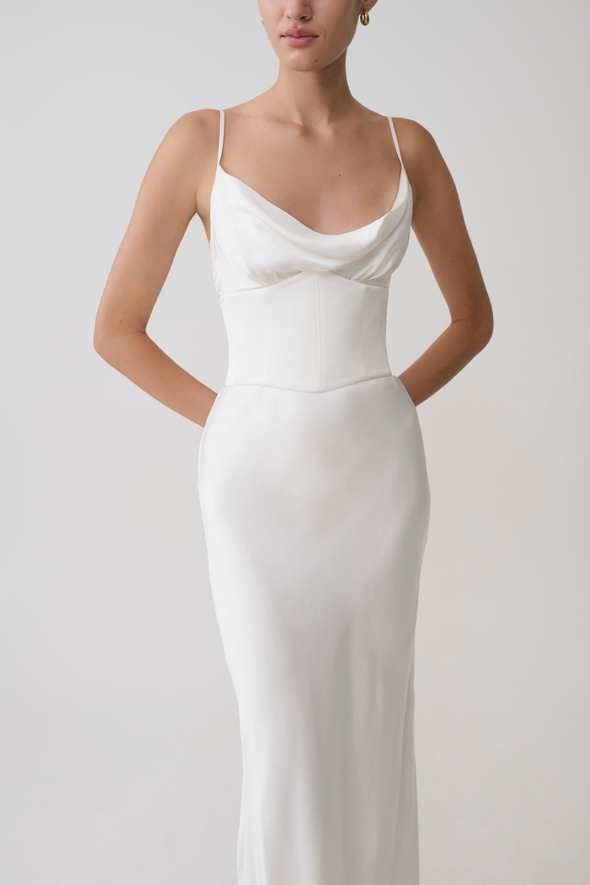 Seraphine Corset Satin Maxi Dress / Ivory | MESHKI
