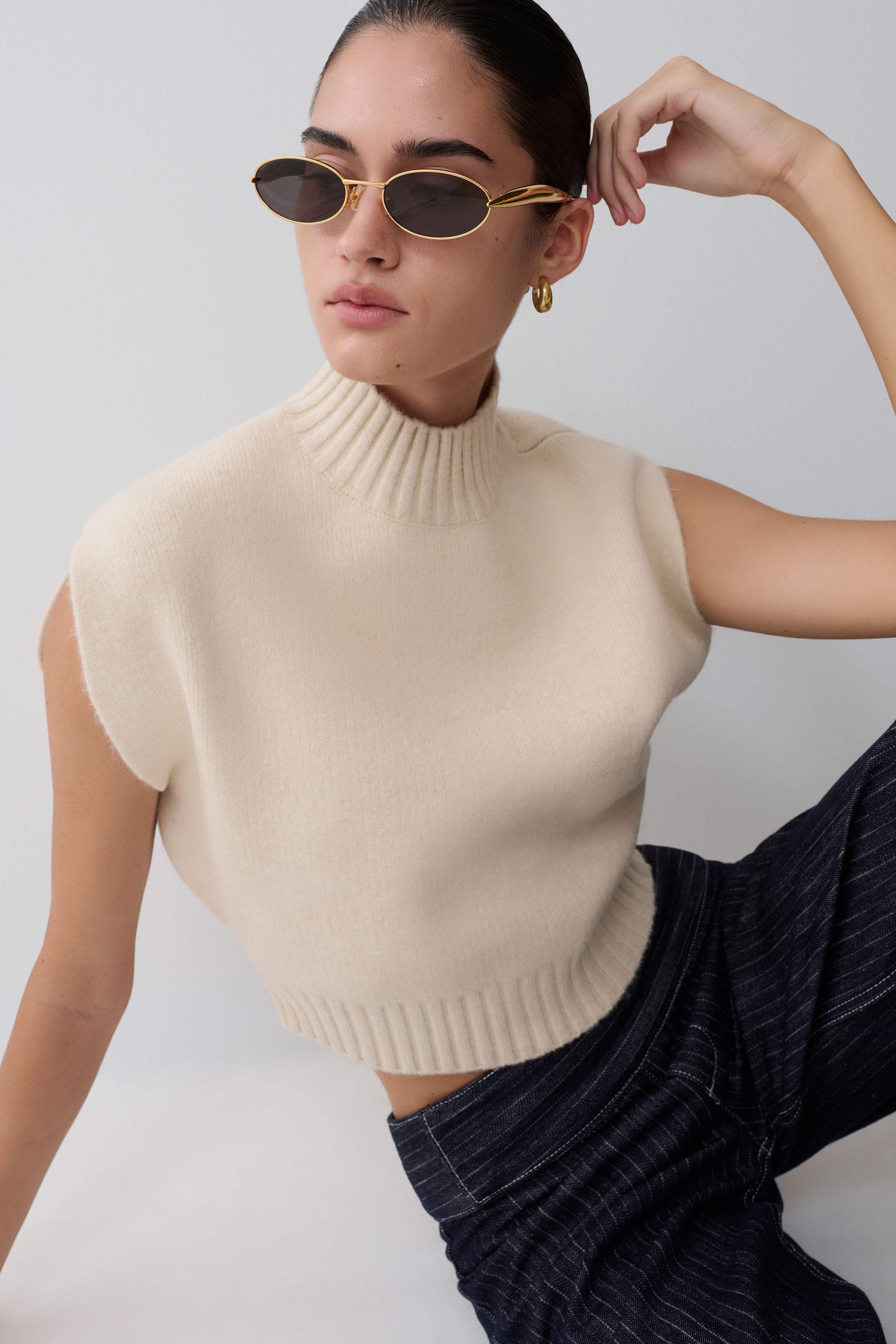 Niko Knit Oversized Top - Ivory | MESHKI US