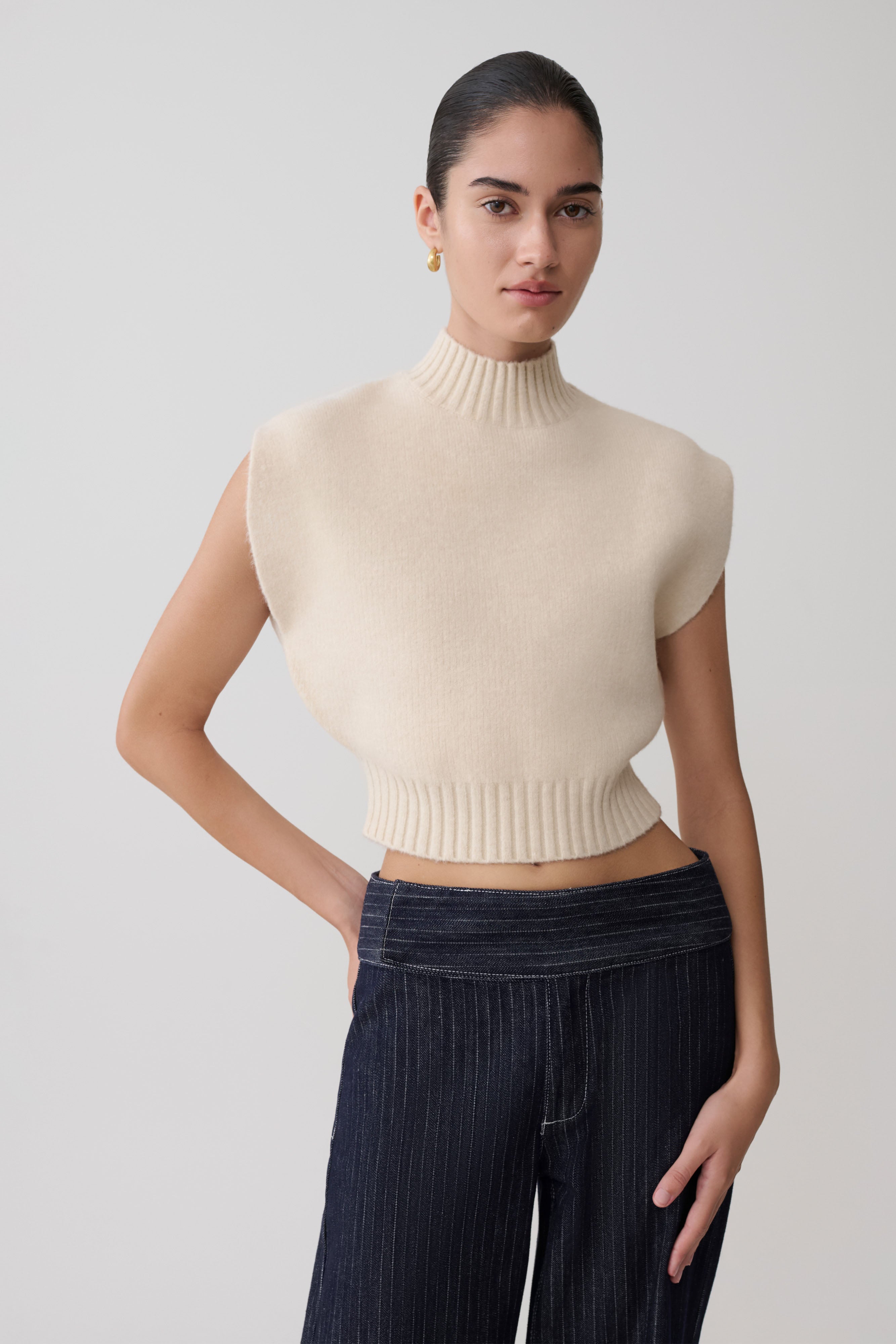 Niko Knit Oversized Top - Ivory | MESHKI US