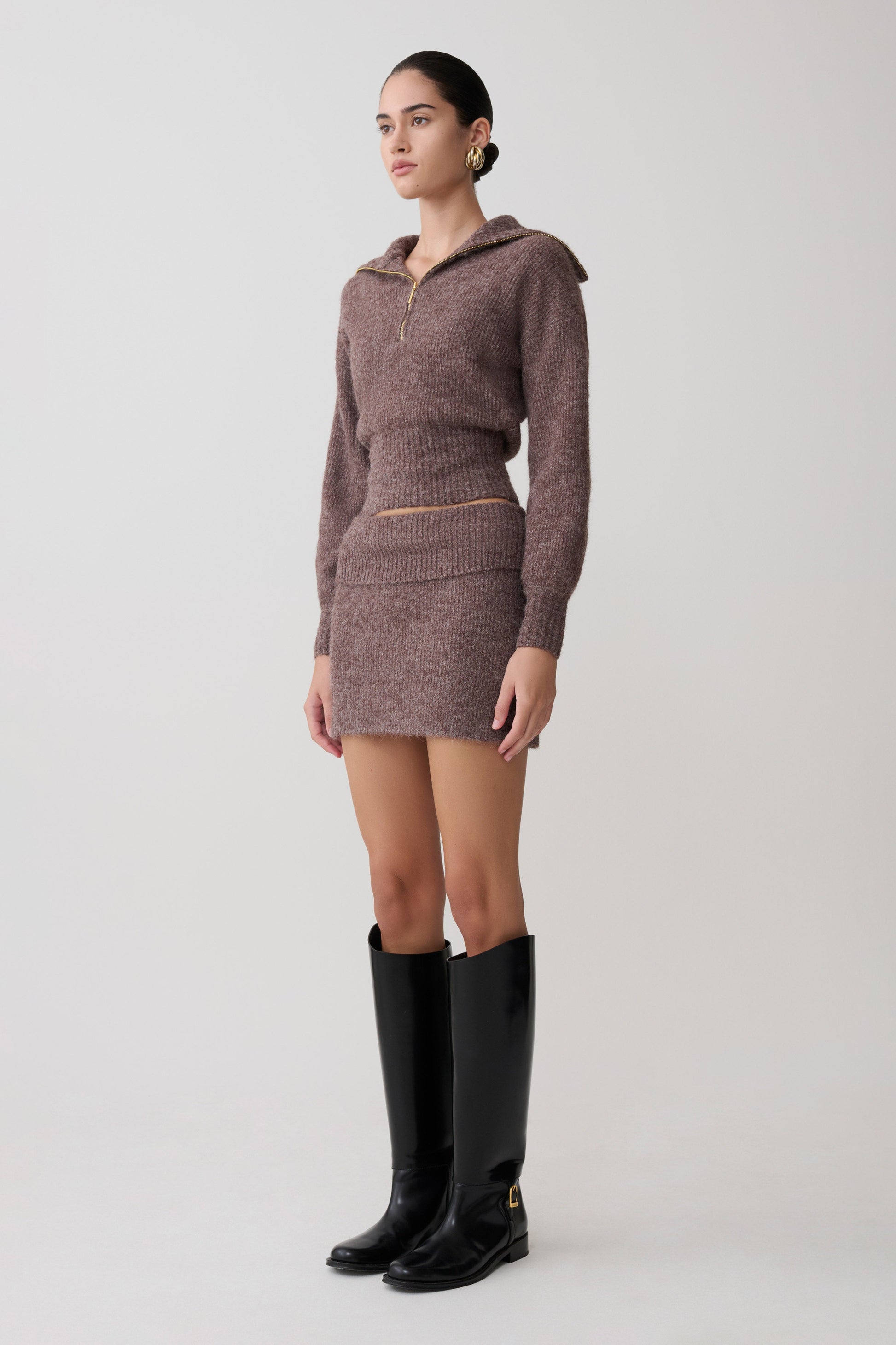 Skylaine Knit Mini Skirt - Brown Marle #4