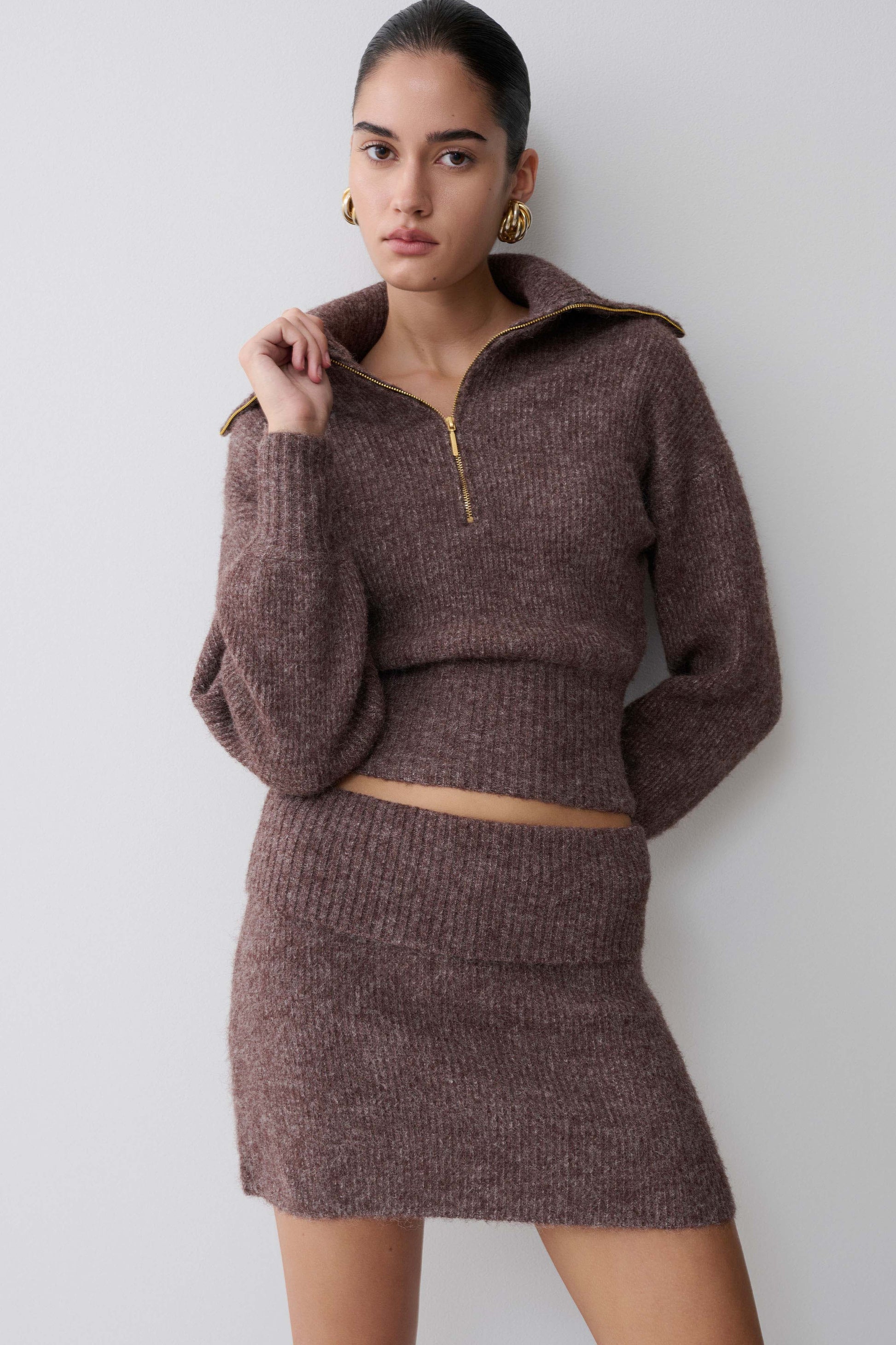 Skylaine Knit Mini Skirt - Brown Marle #3