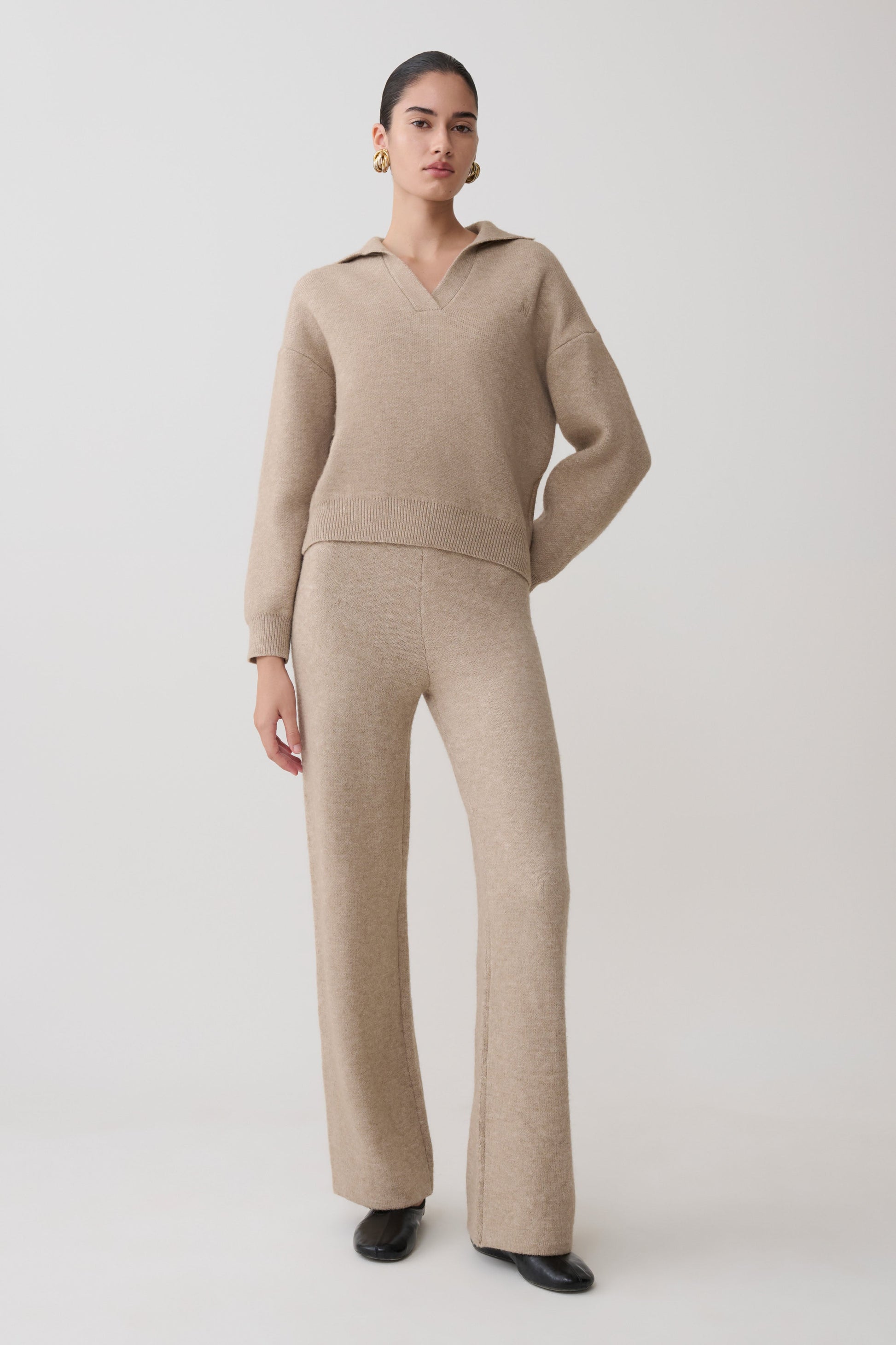 Evan Knit Wide Leg Pants / Beige Marle | MESHKI