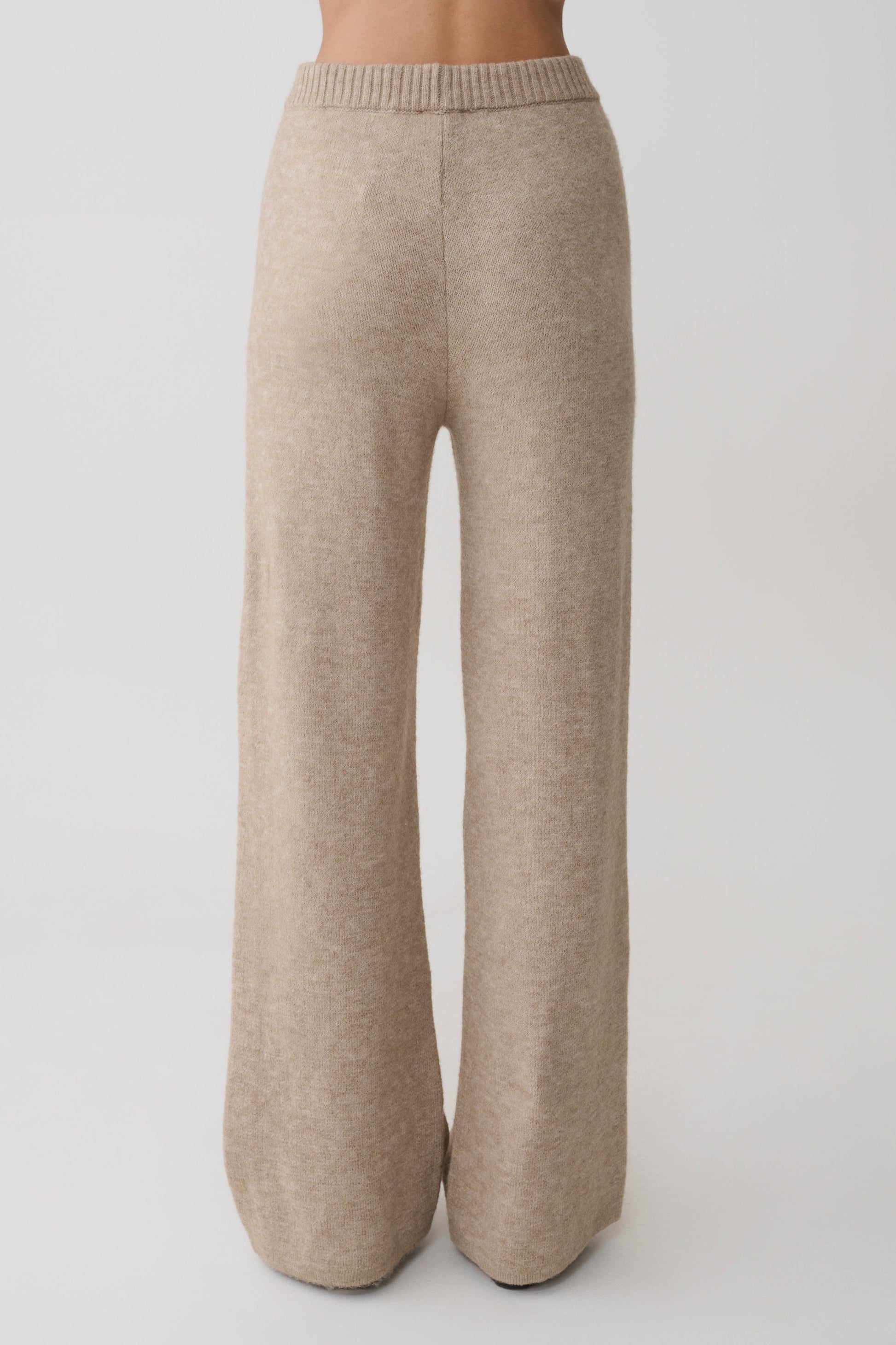 Evan Knit Wide Leg Pants - Beige Marle | MESHKI US