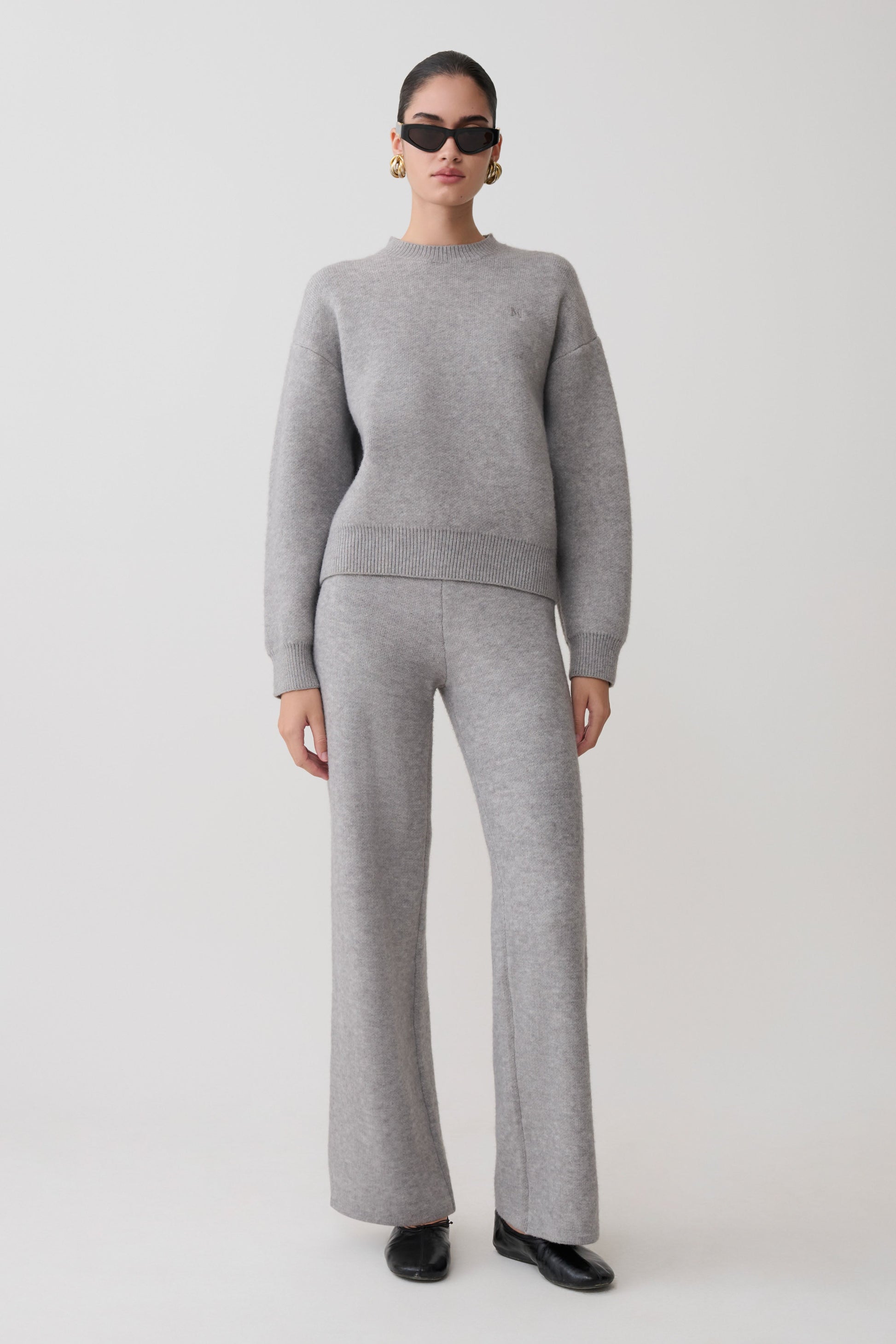 Evan Knit Wide Leg Pants - Grey Marle #7