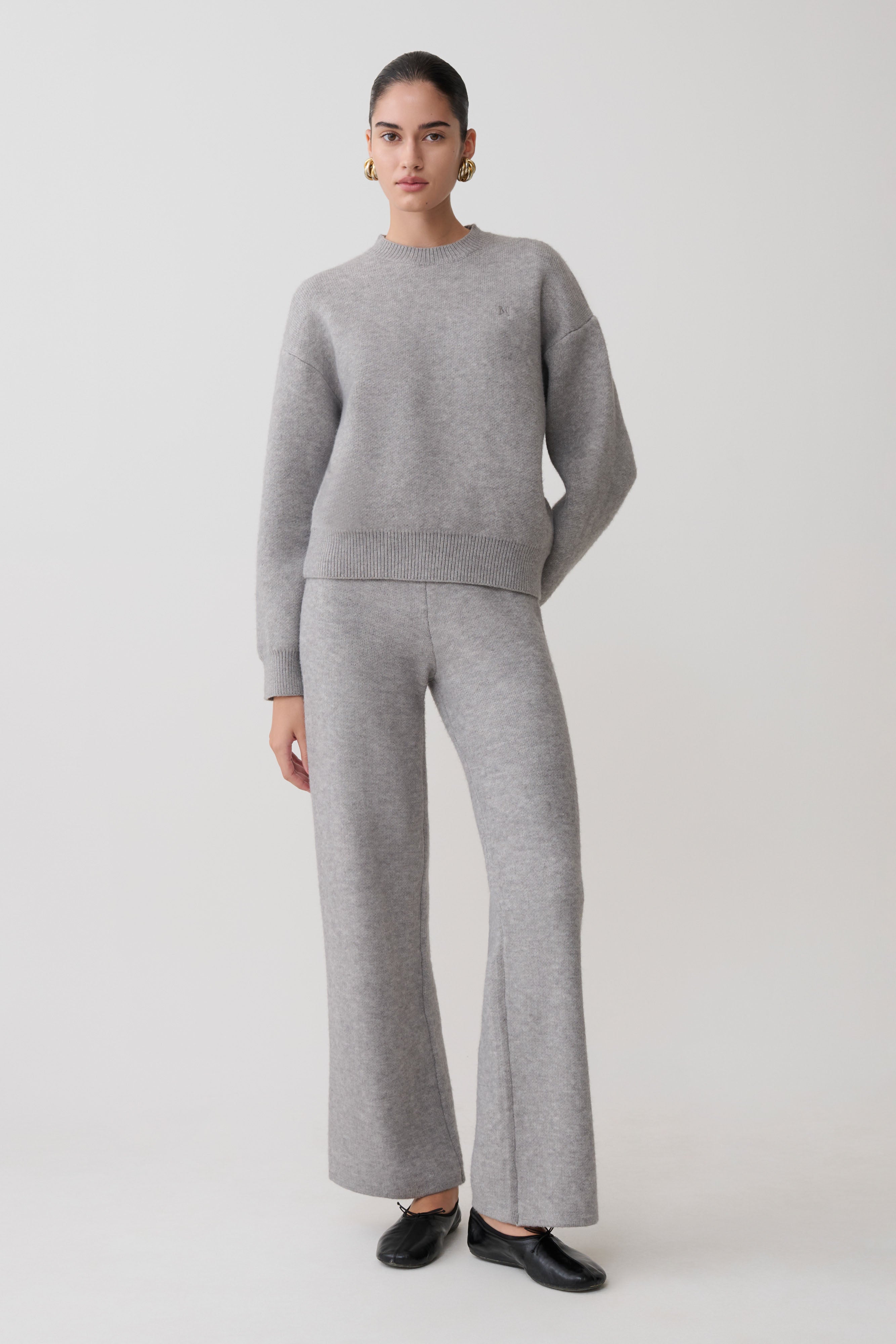 Evan Knit Wide Leg Pants - Grey Marle | MESHKI US