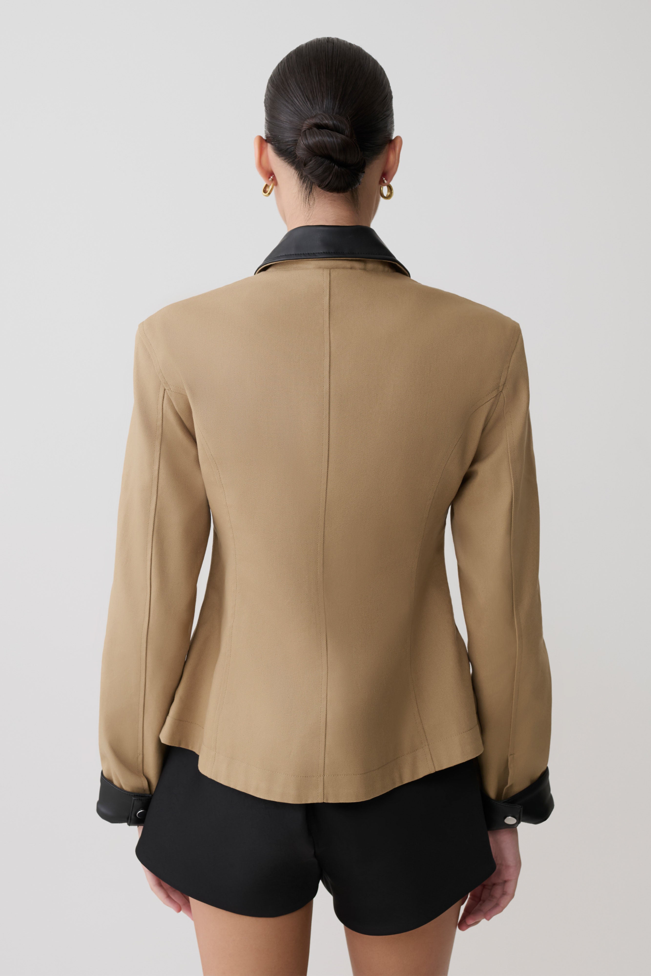 Solange Zip Up Collared Jacket - Natural | MESHKI US