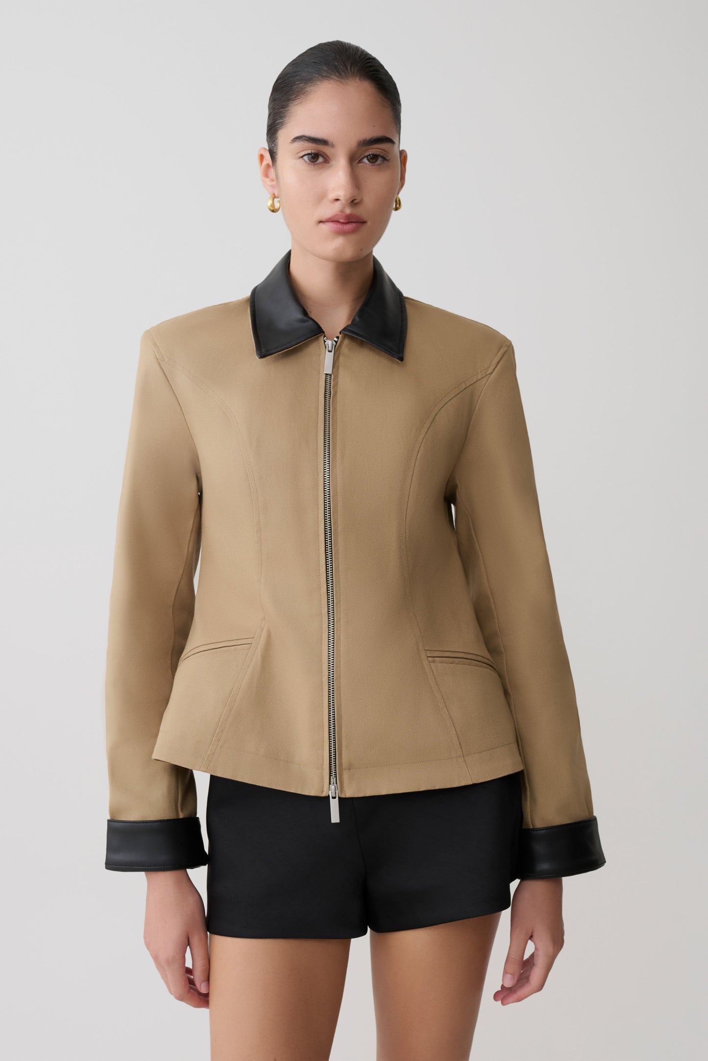 Solange Zip Up Collared Jacket - Natural