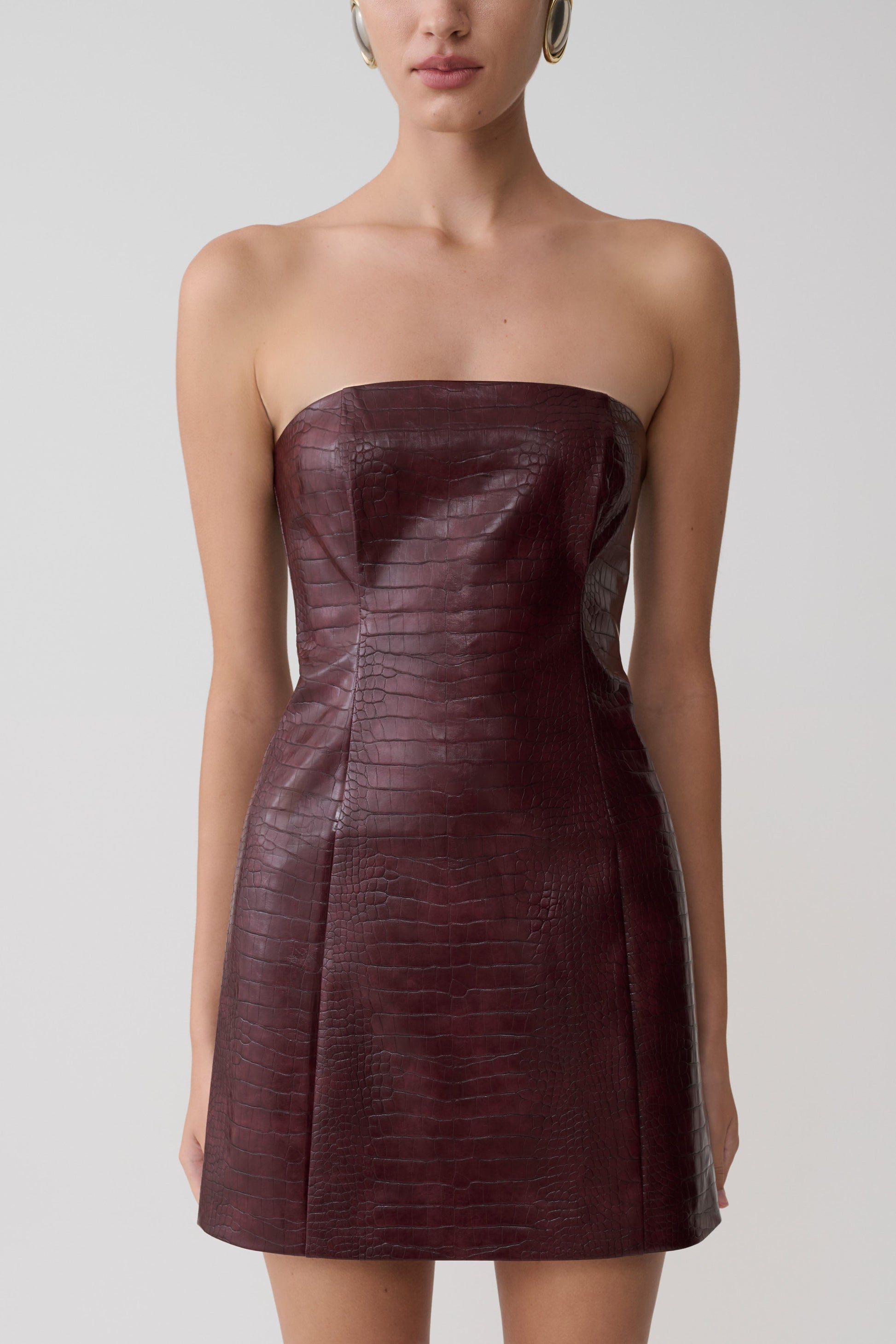 Anouk Faux Leather Strapless Mini Dress / Merlot | MESHKI | XL Anouk Faux Leather Strapless Mini Dress / Merlot | MESHKI | XL
